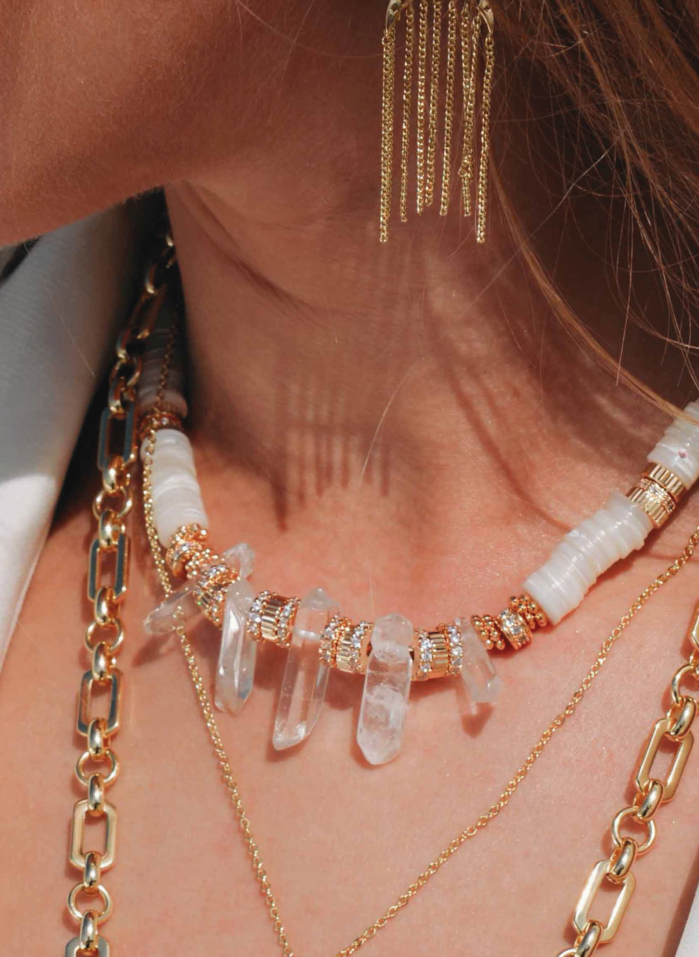 Adjustable necklace with pearls and stones HIPANEMA White