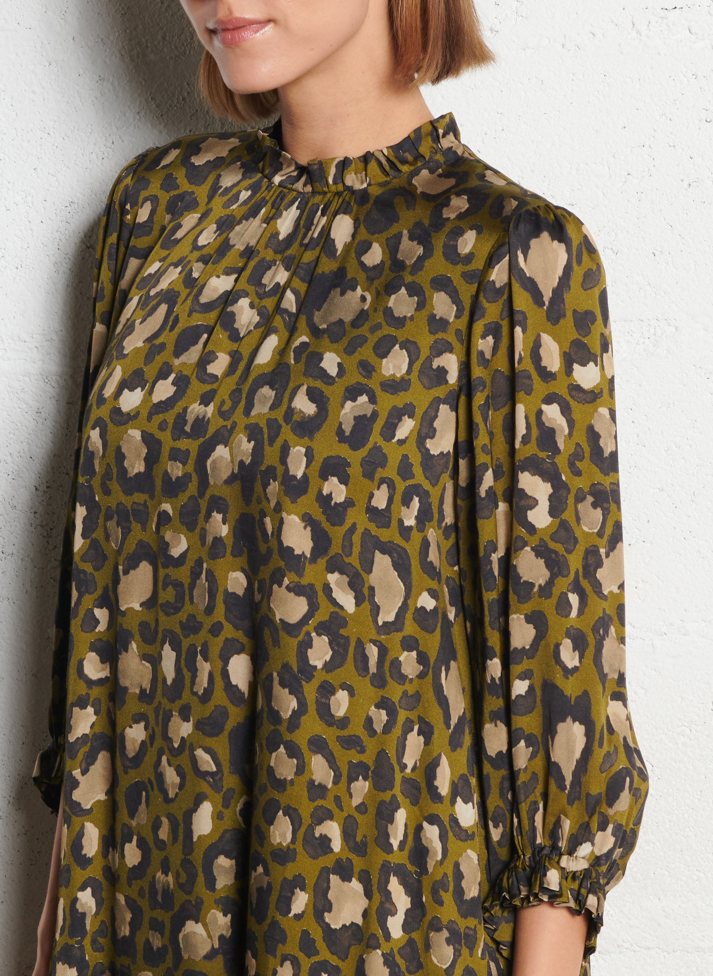 Leopard print loose short dress IKKS Khaki