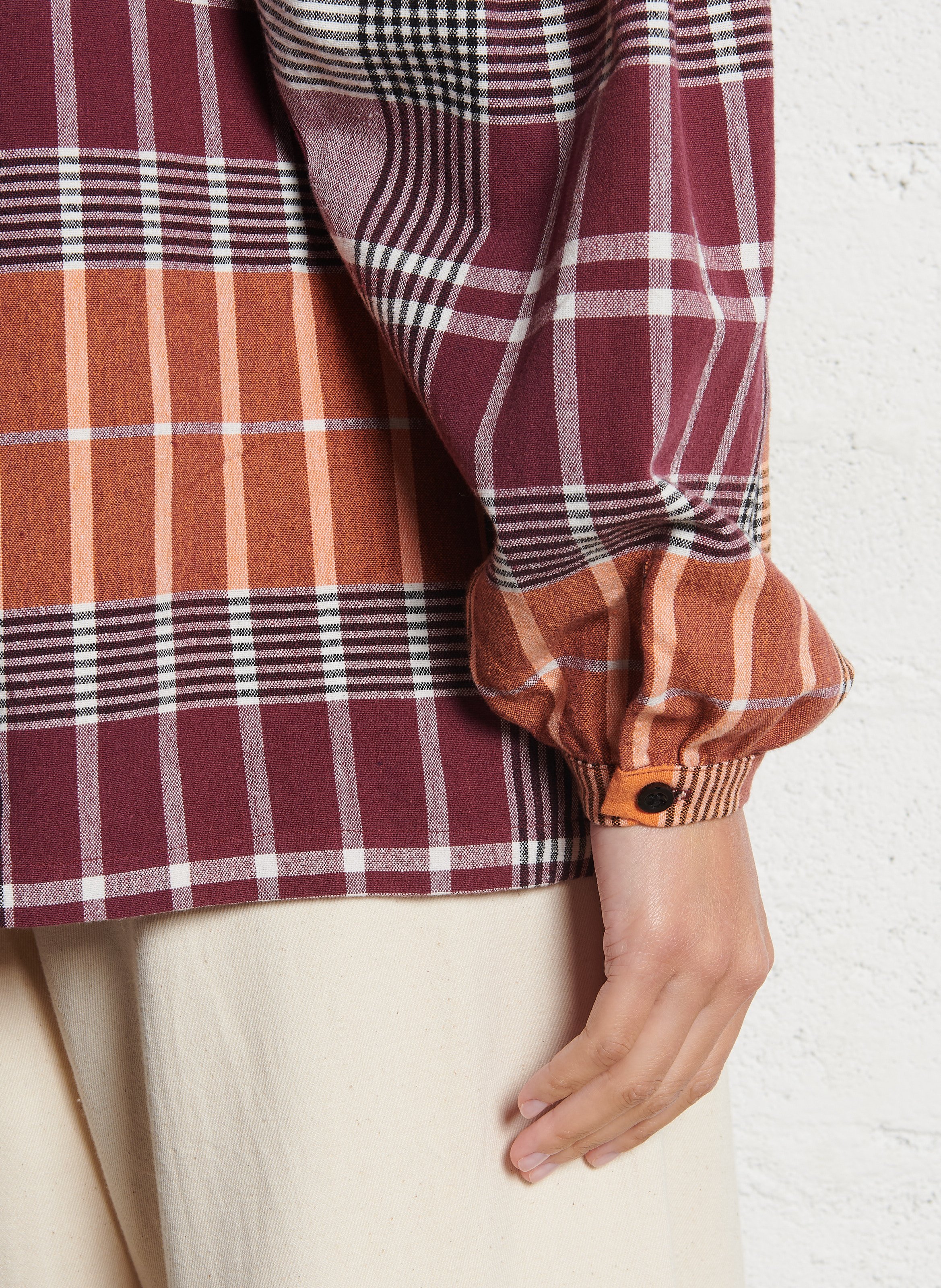 Blouse large col v sequins à carreaux V DE VINSTER Orange