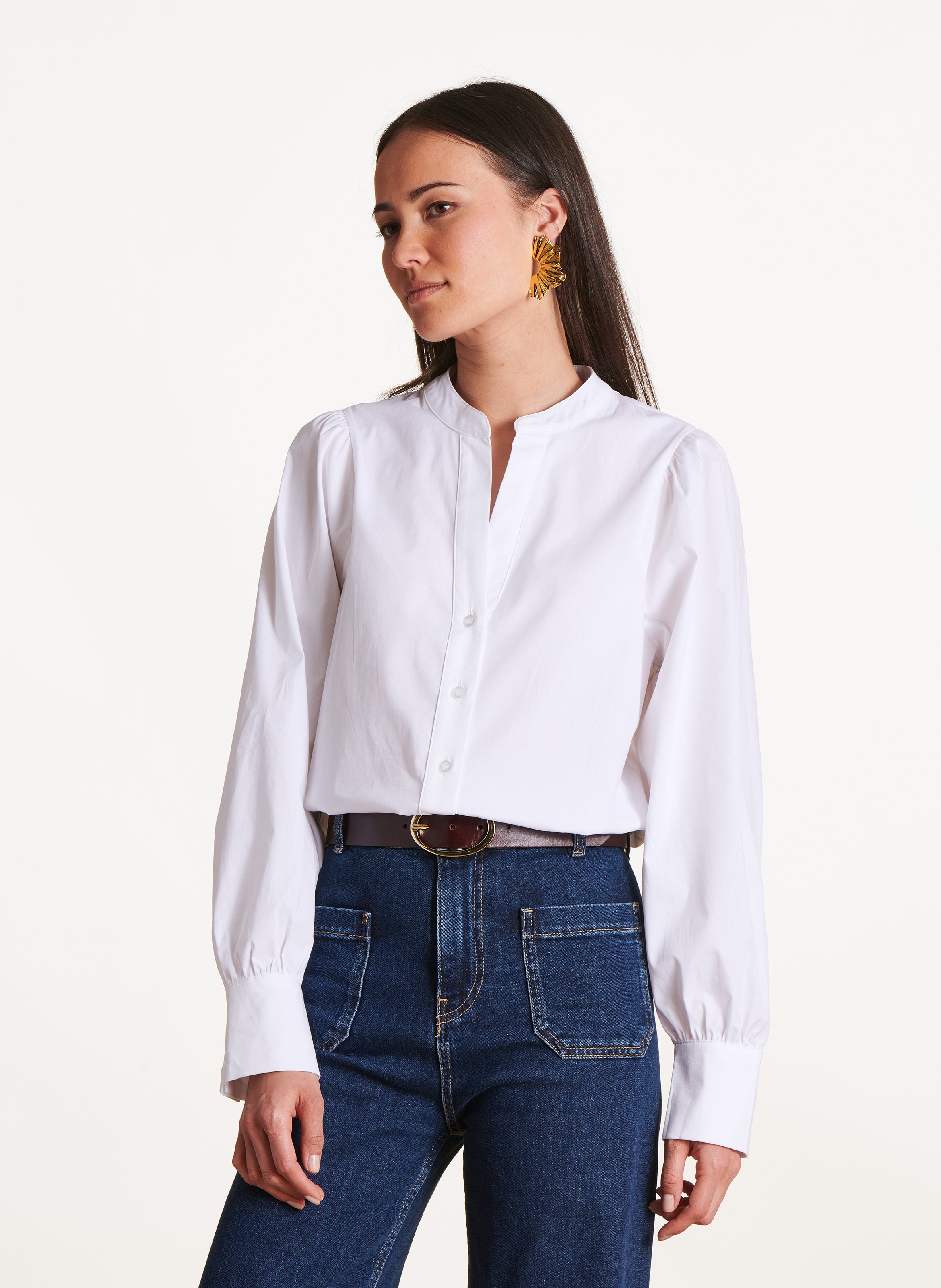 Oversized tuniek met Tunesische kraag van gemengd katoen LA FEE MARABOUTEE Wit