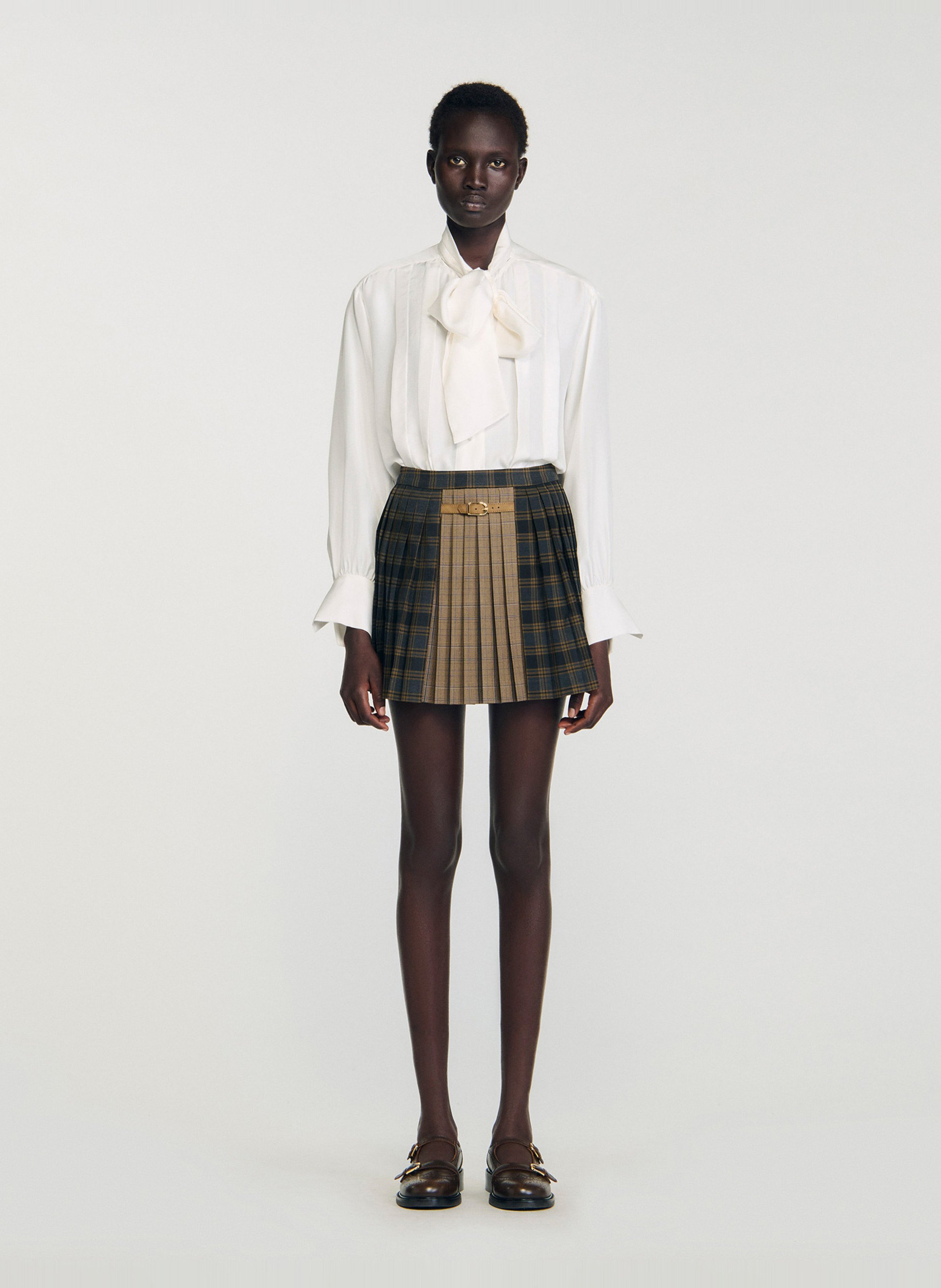 Jupe courte à carreaux SANDRO Marron