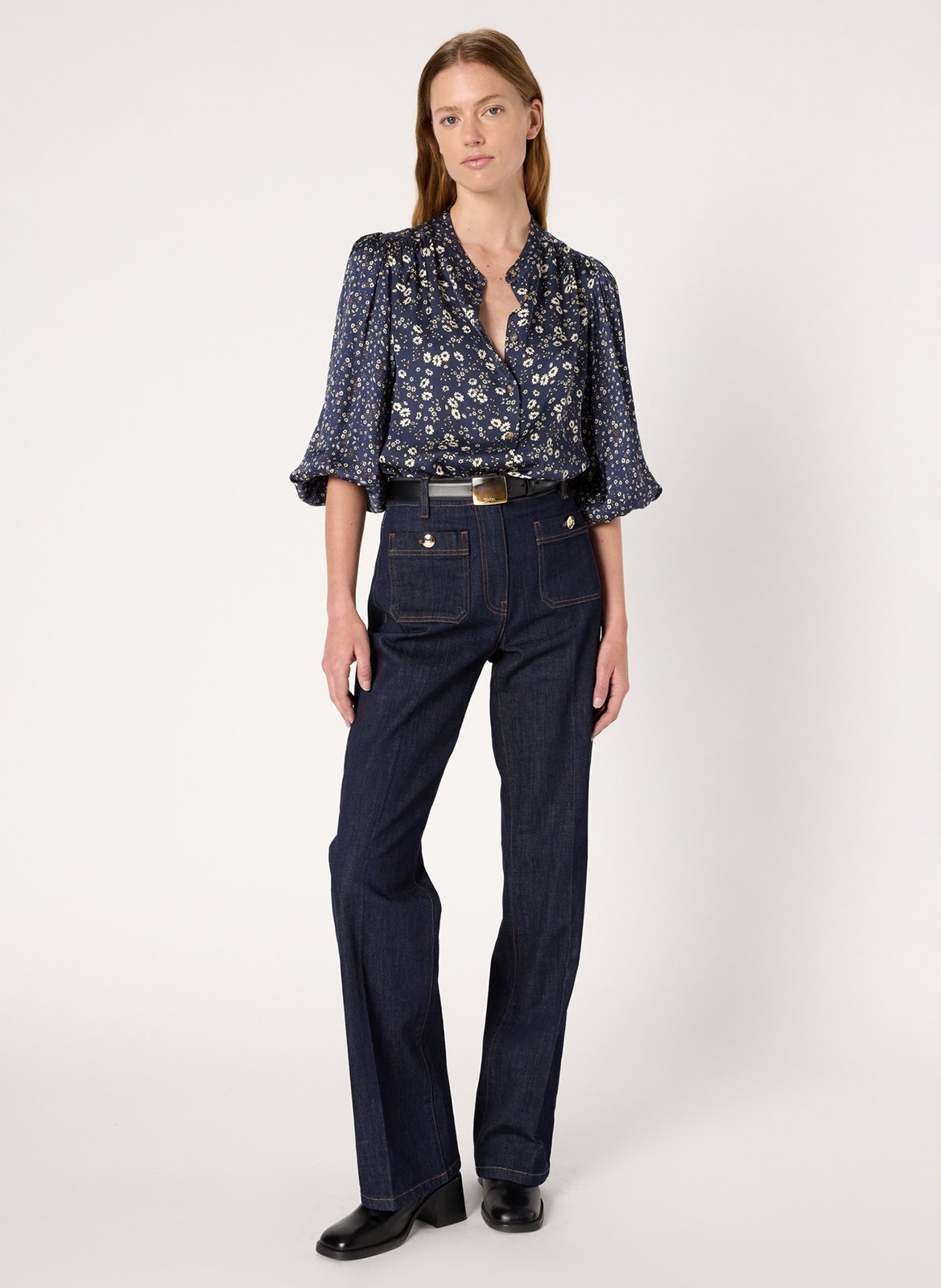 Mandarin collar blouse with floral print GERARD DAREL Brown
