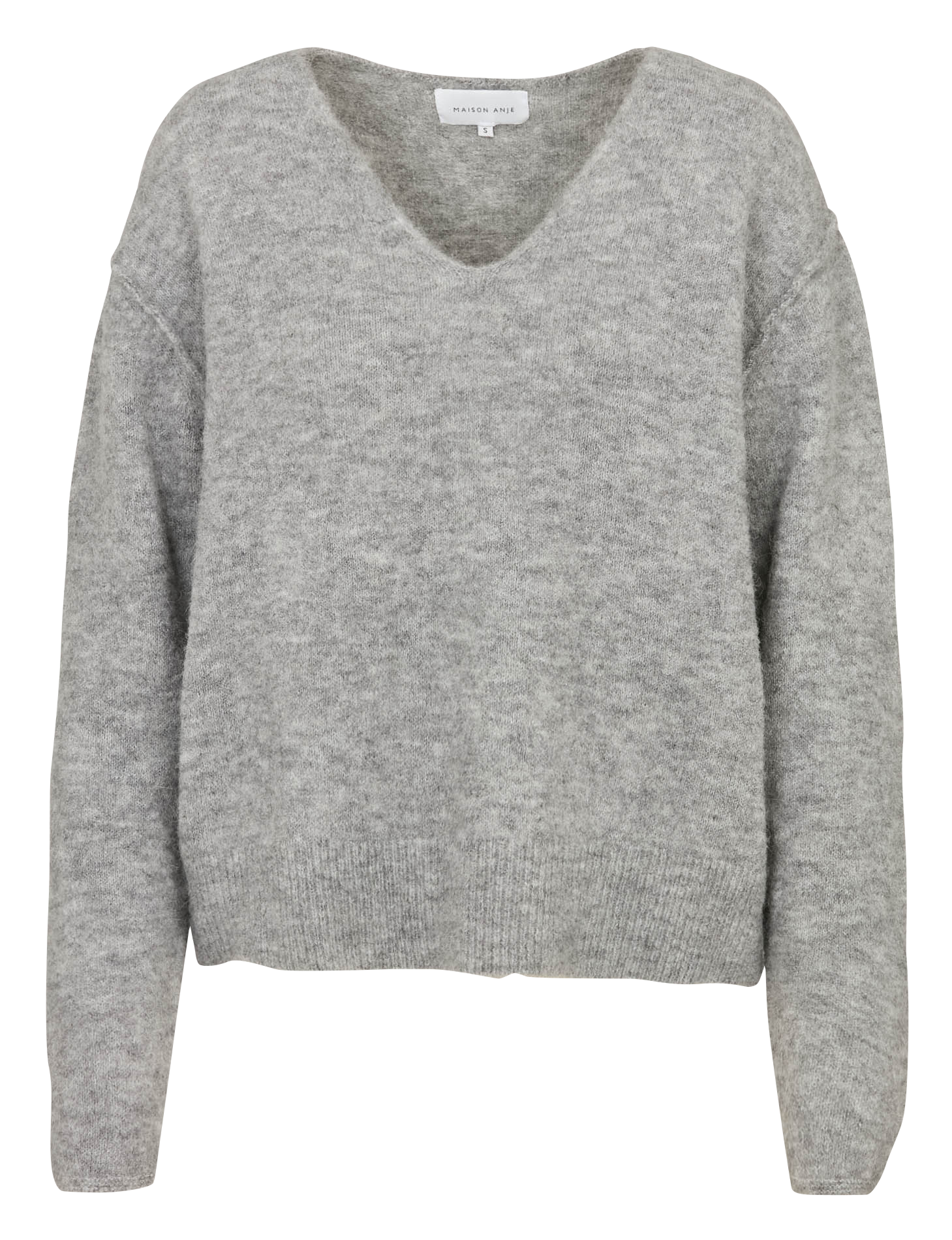 Pull droit col V en maille mélangée MAISON ANJE Noir