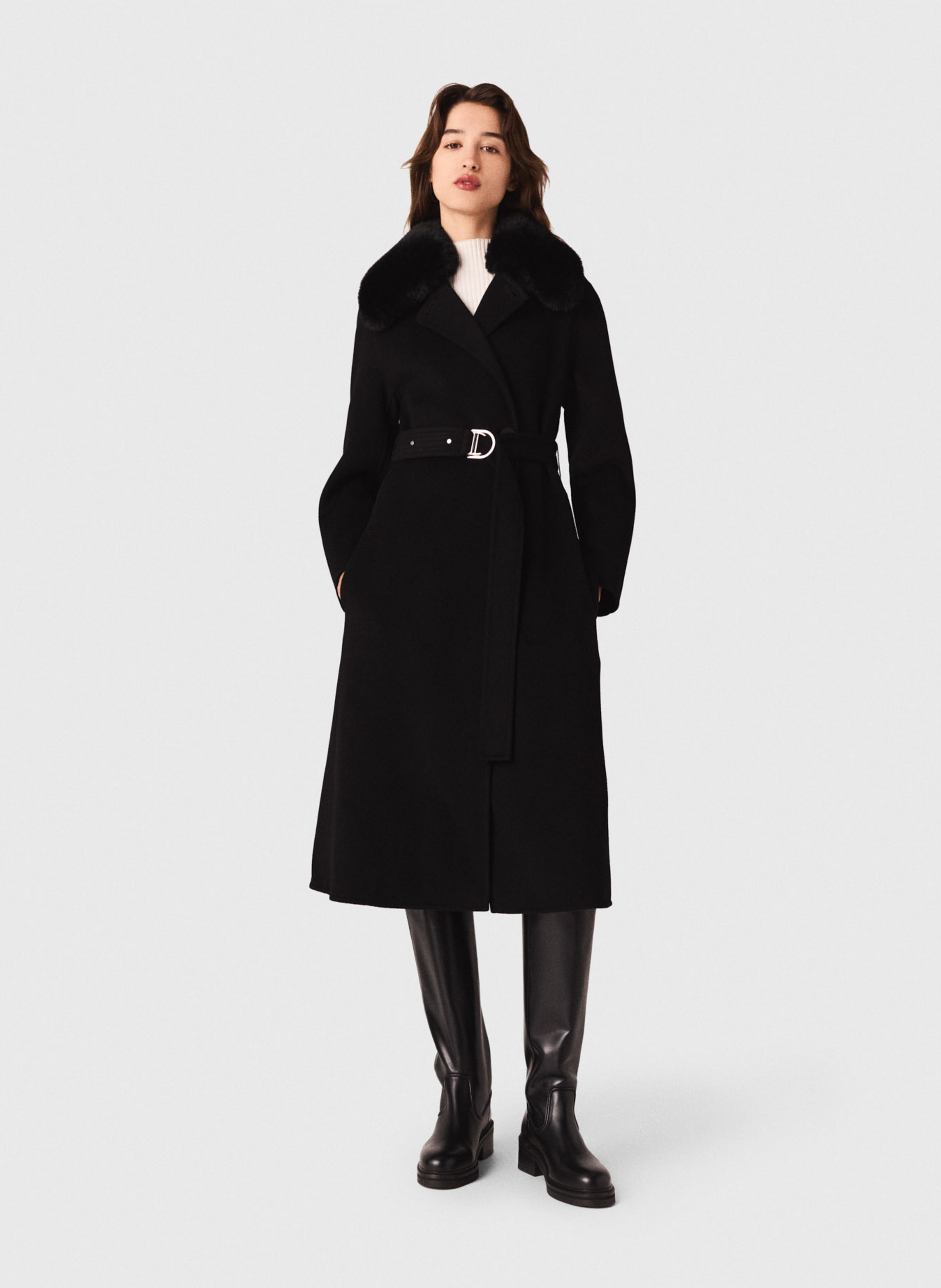 Manteau col classique en laine mélangée MAJE Noir