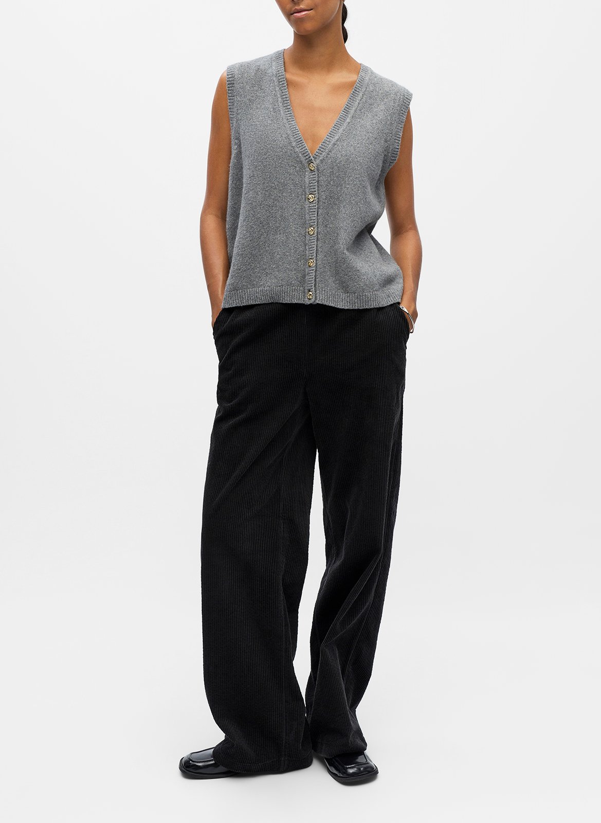 Vest met V-hals in biologisch katoenmengsel OBJECT Grijs