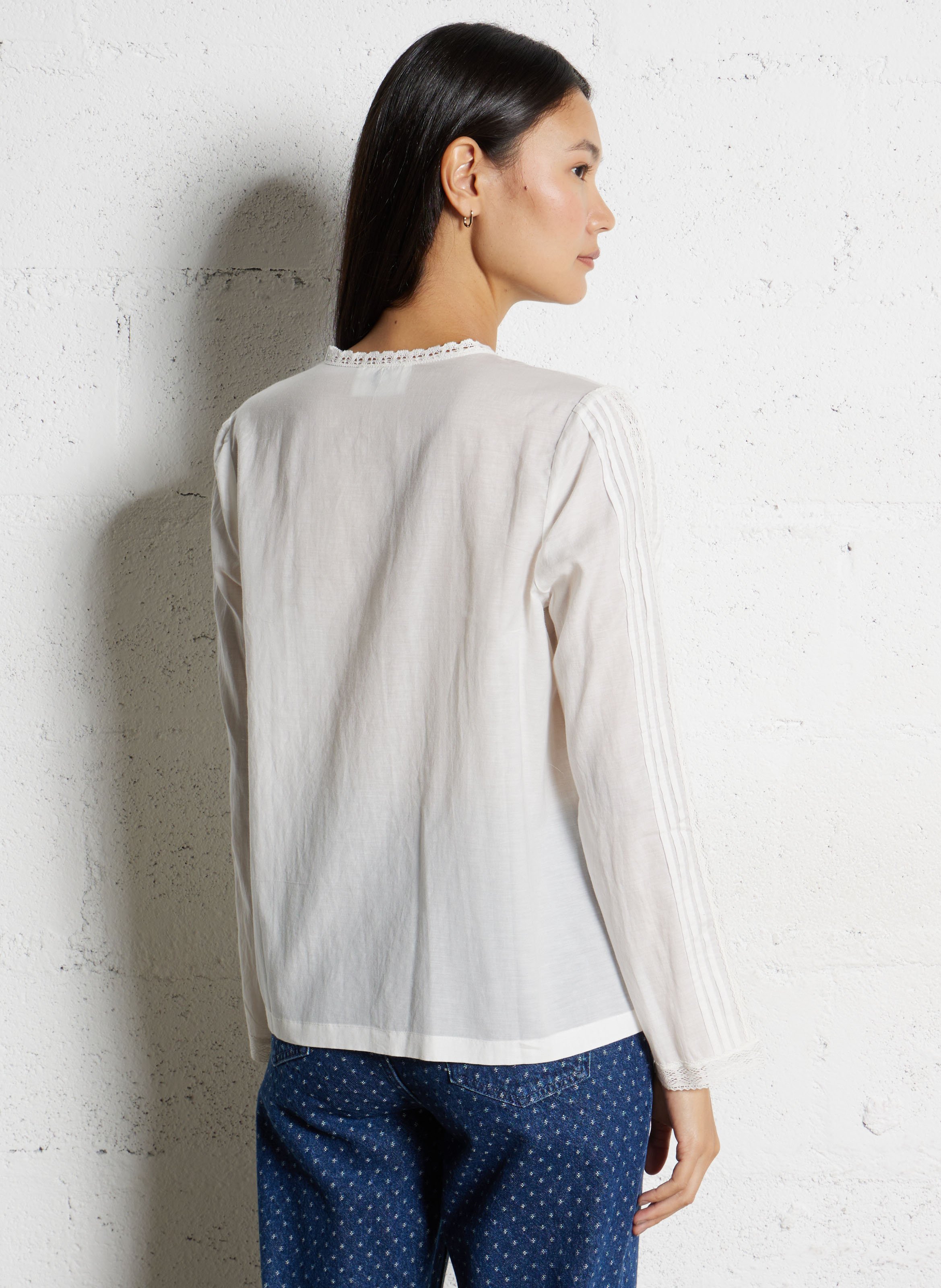 Straight blouse in embroidered mixed cotton DES PETITS HAUTS Beige