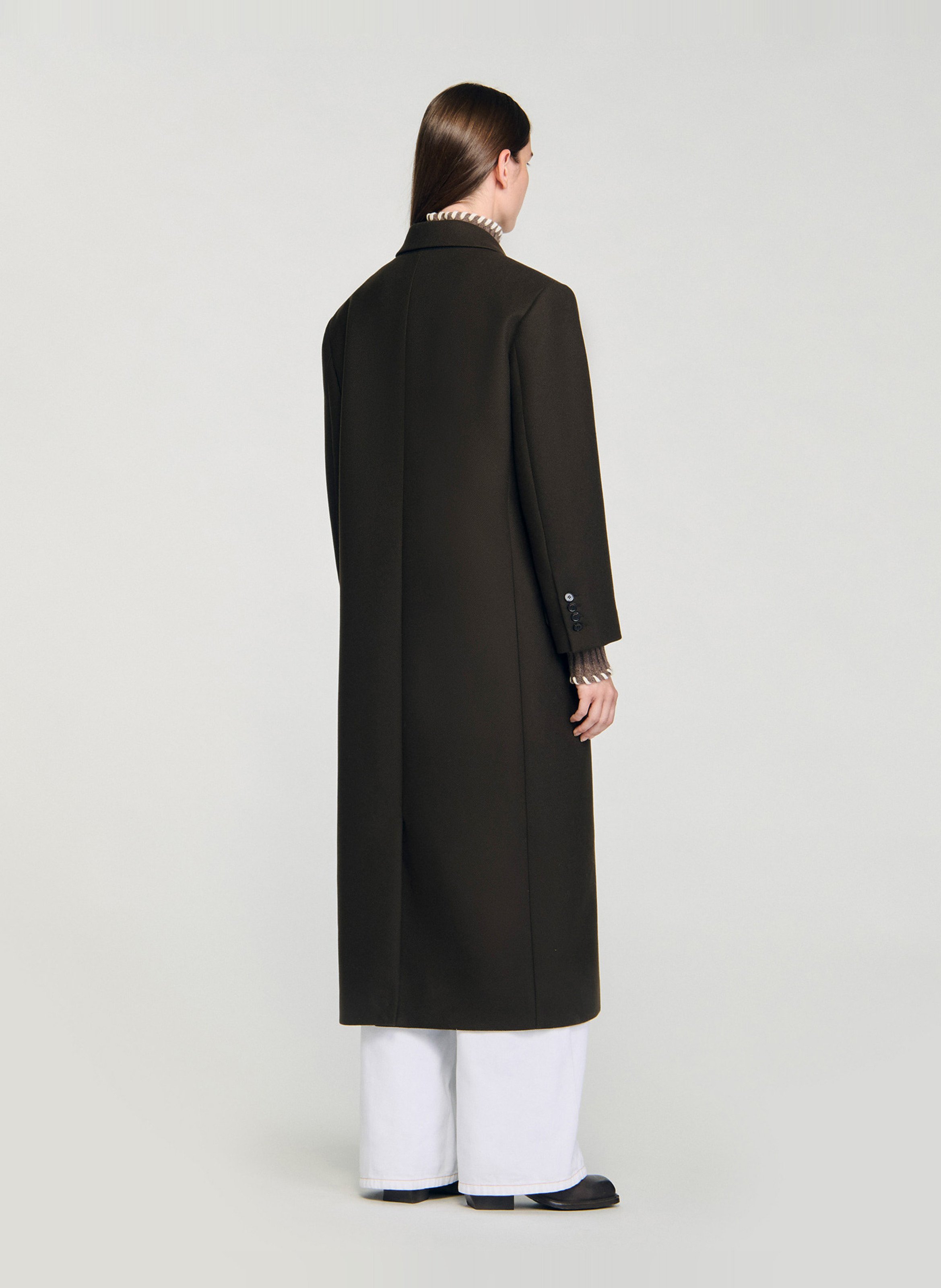 Lange oversized jas van wolmix SANDRO Bruin