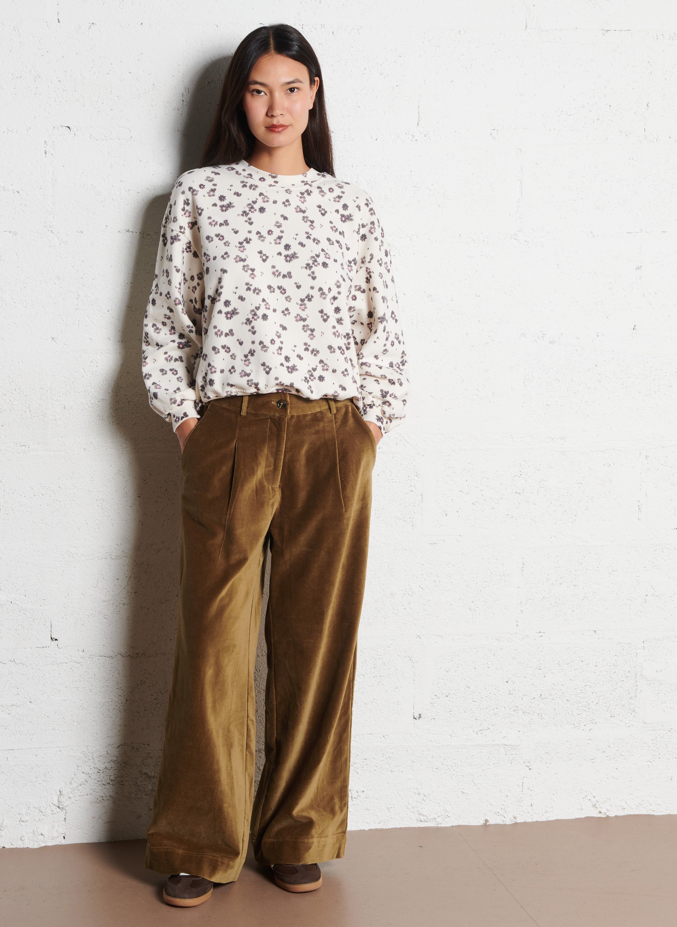 Weite Hose aus Baumwoll-Velours EMILE ET IDA Braun