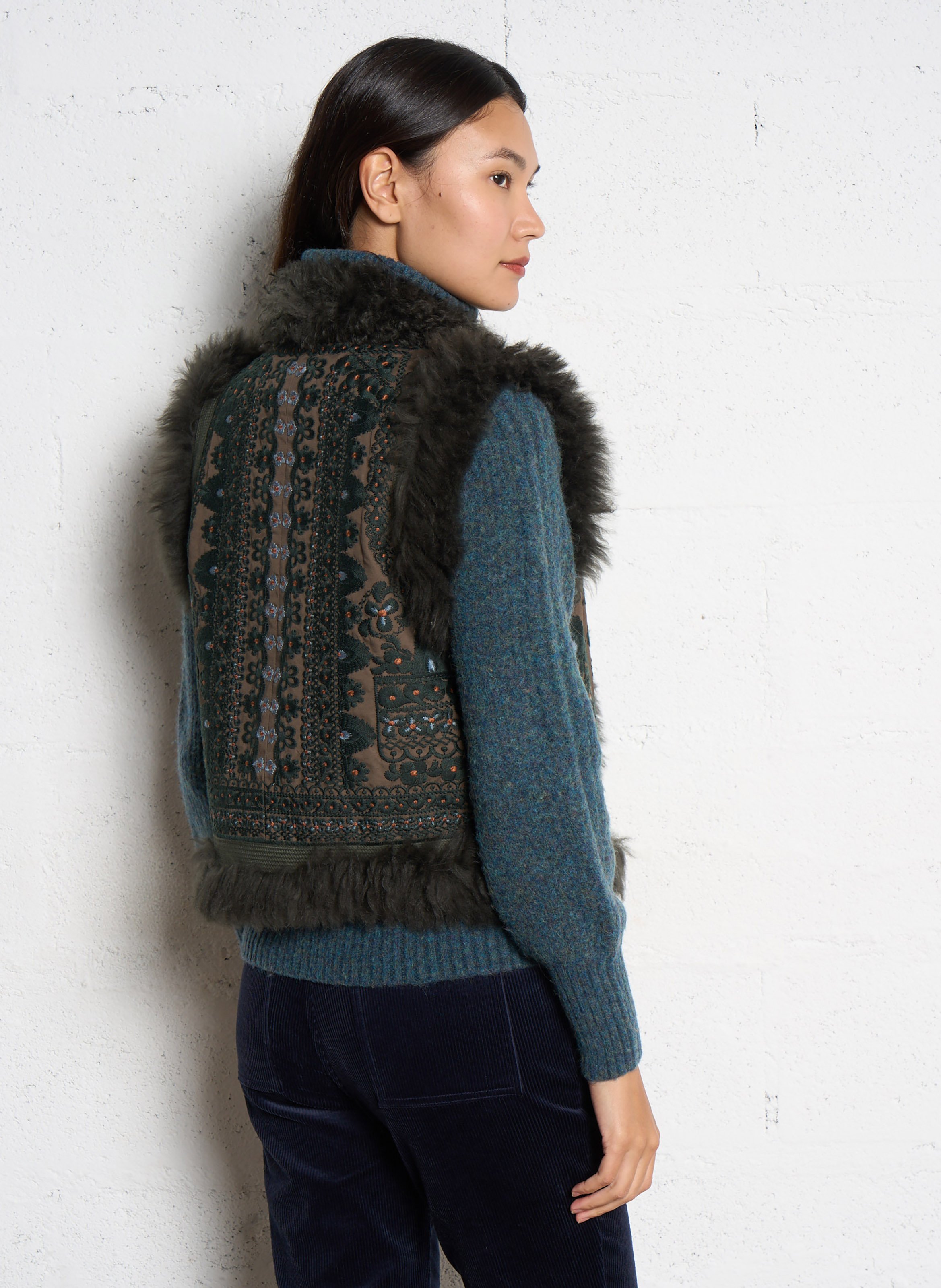 Sleeveless fur embroidered vest ANTIK BATIK Khaki