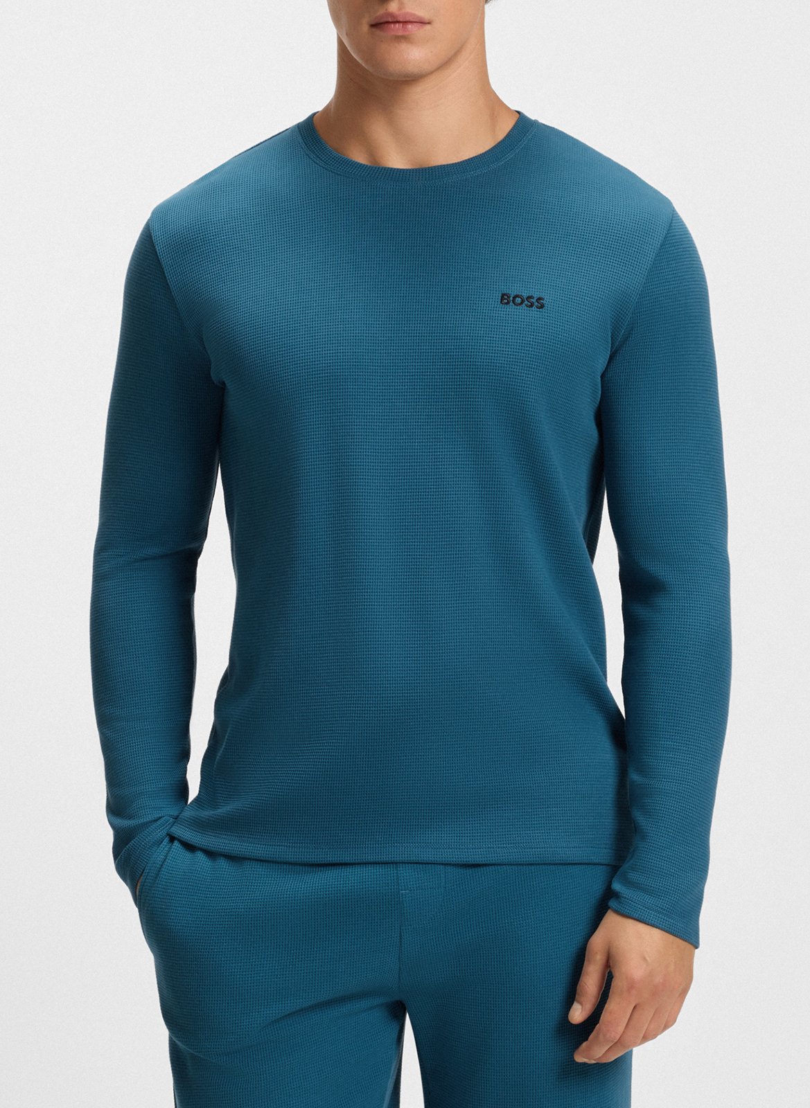 Straight long-sleeved T-shirt with logo BOSS Blue