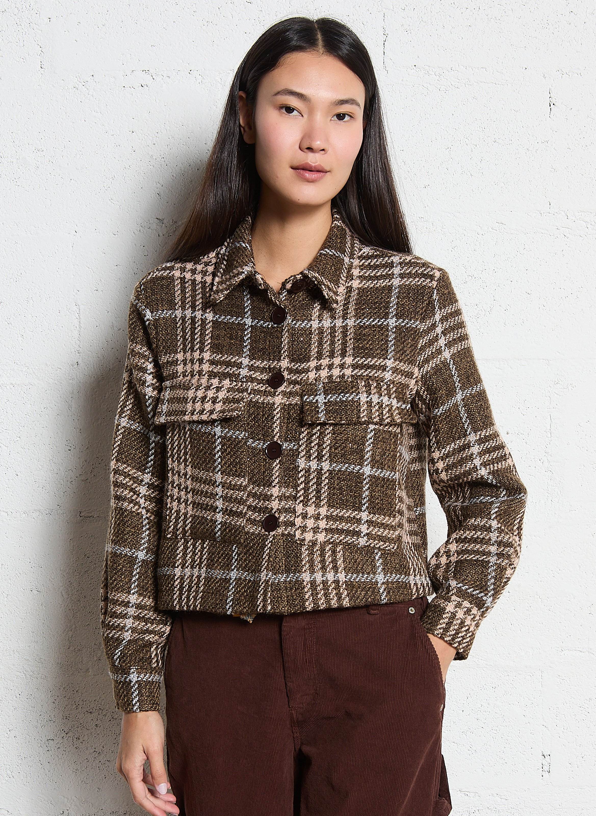 Veste col classique à carreaux PLEASE Marron