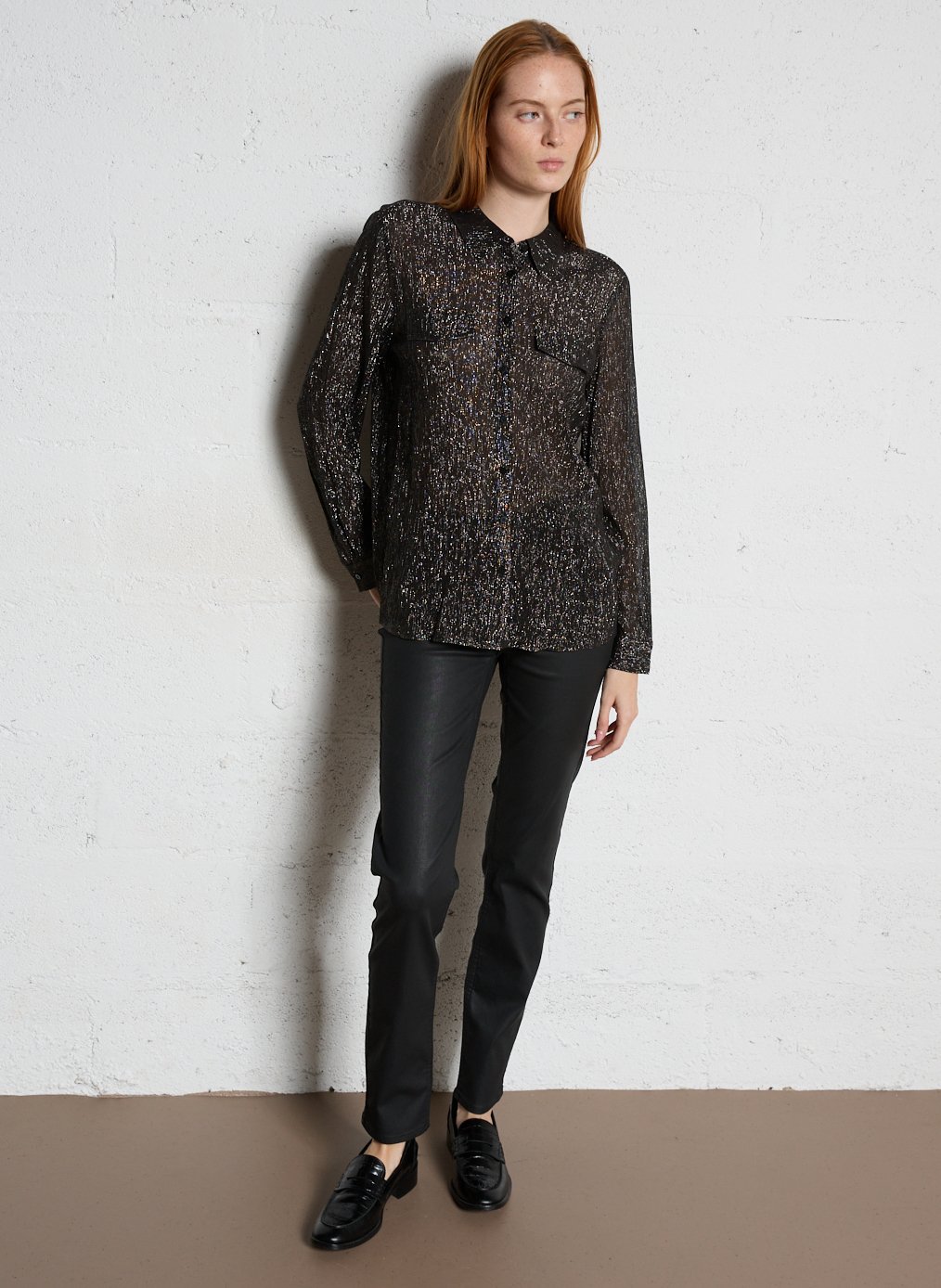 Straight shirt with metallic threads MAISON 123 Black