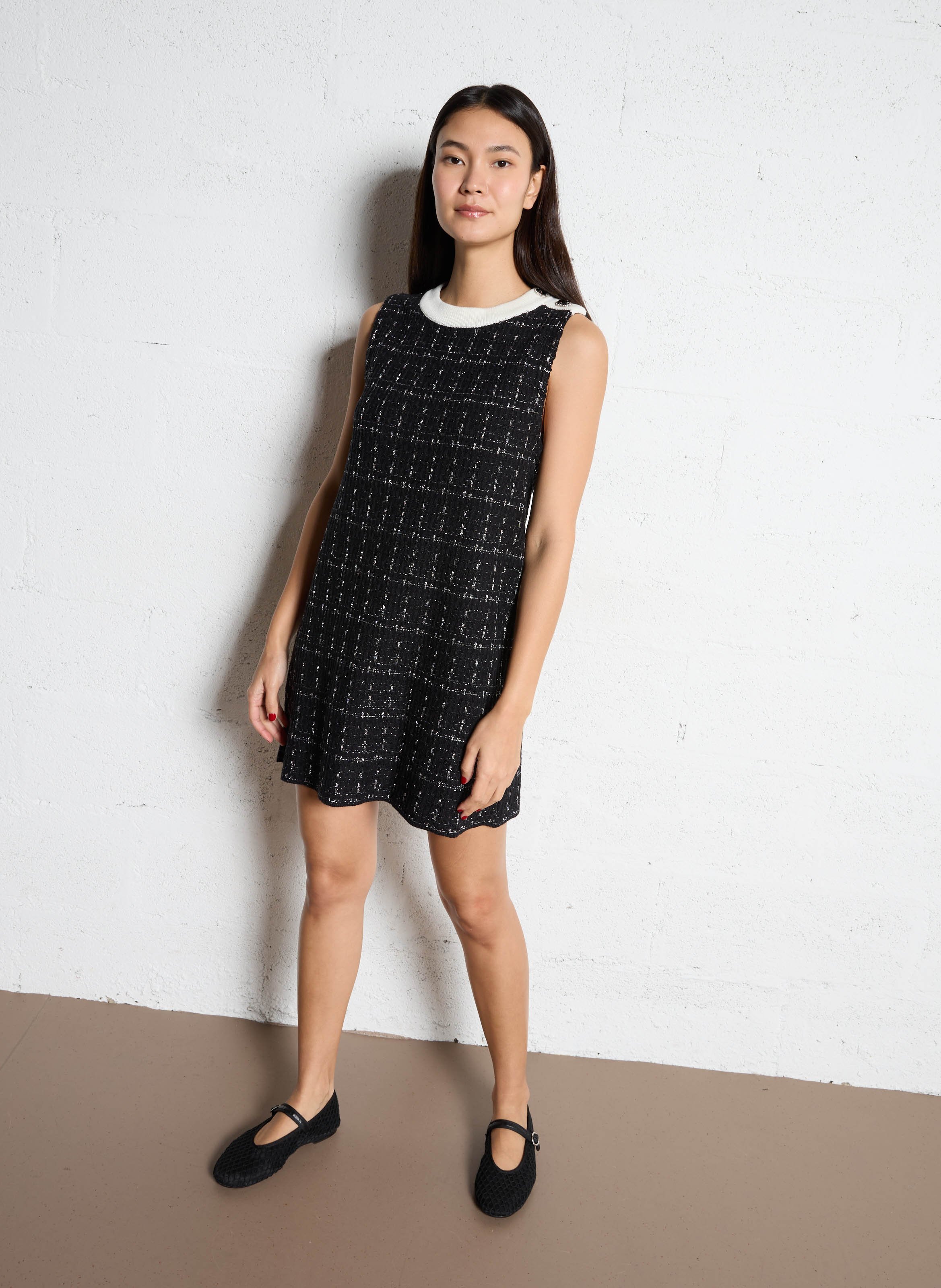 Kurzes Tweedkleid mit Rundhalsausschnitt LIU JO Schwarz