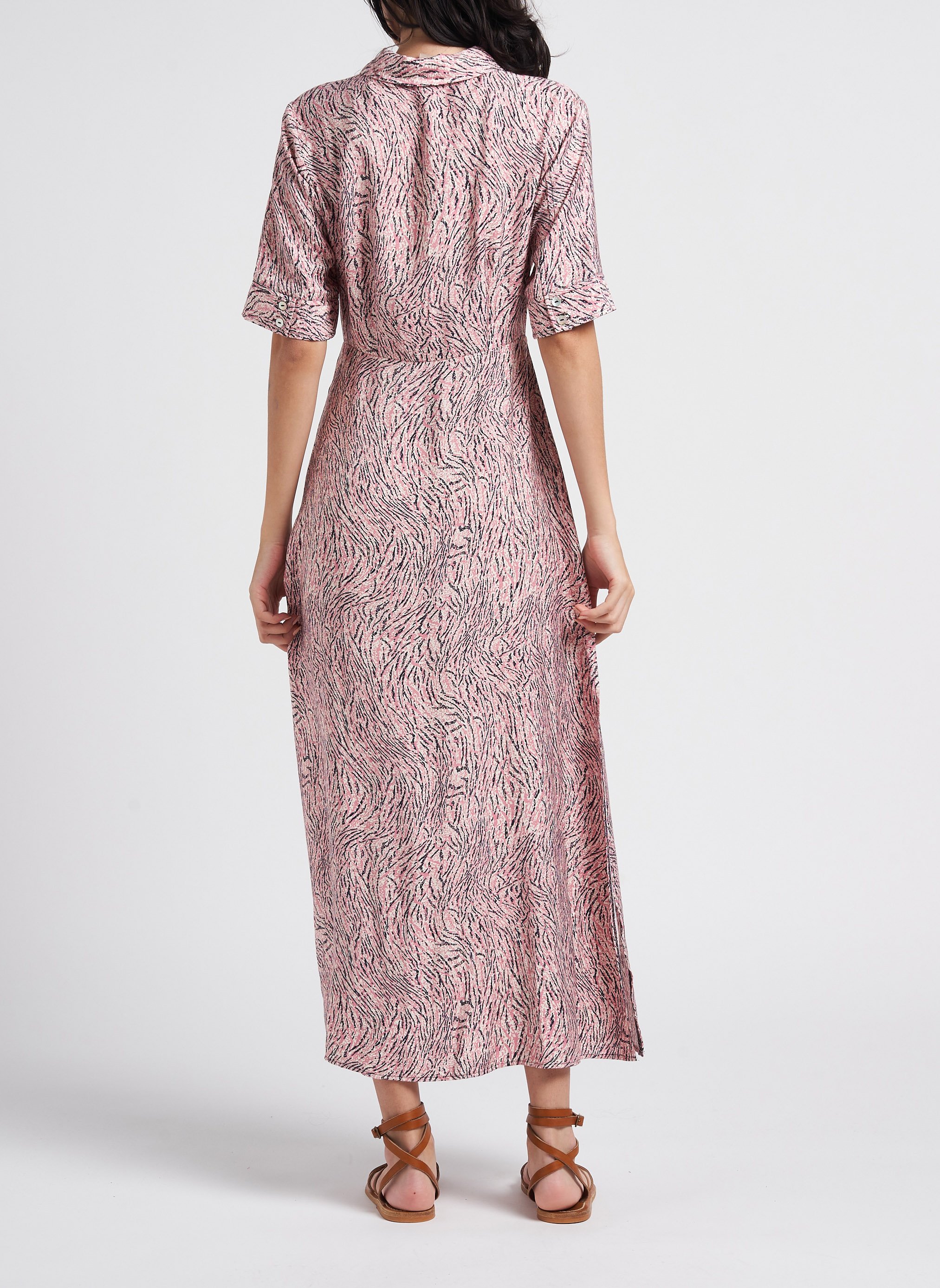 Robe longue col classique imprimée VILA Beige