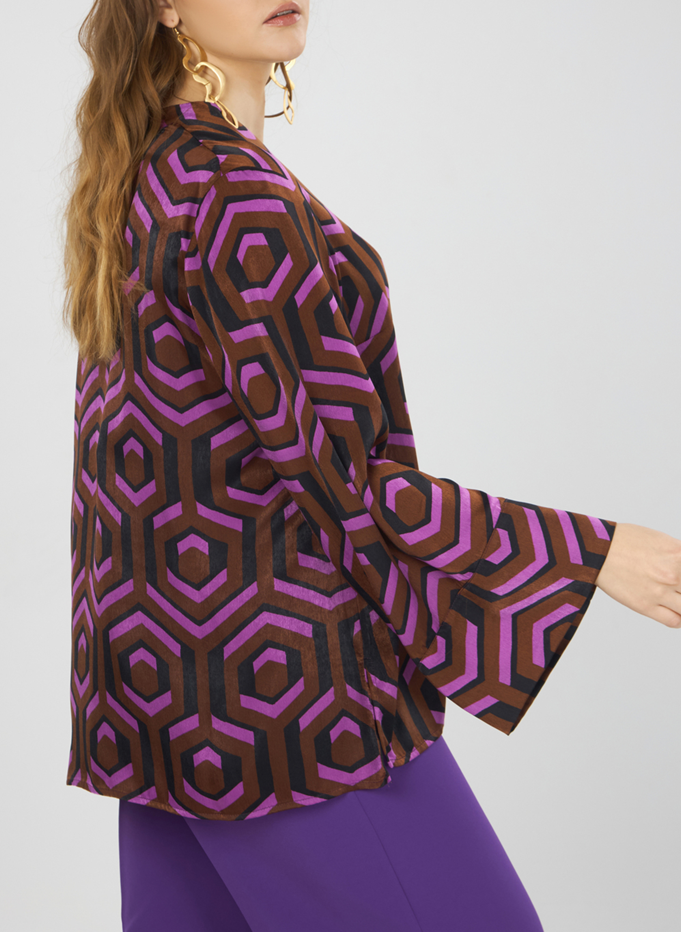 Printed V-neck blouse MAT FASHION Pink