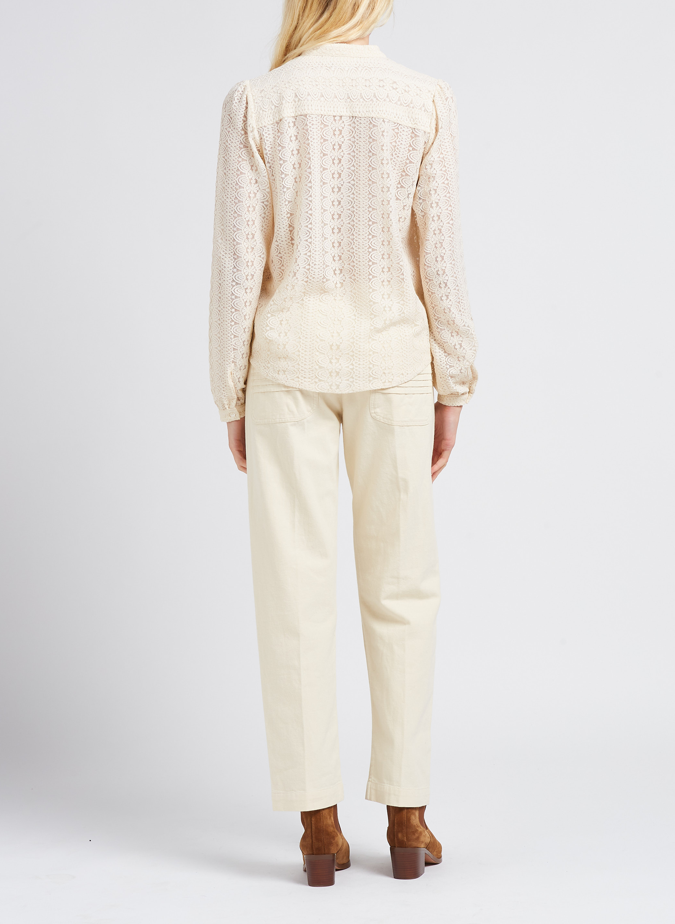 Embroidered blouse with mandarin collar VILA Beige