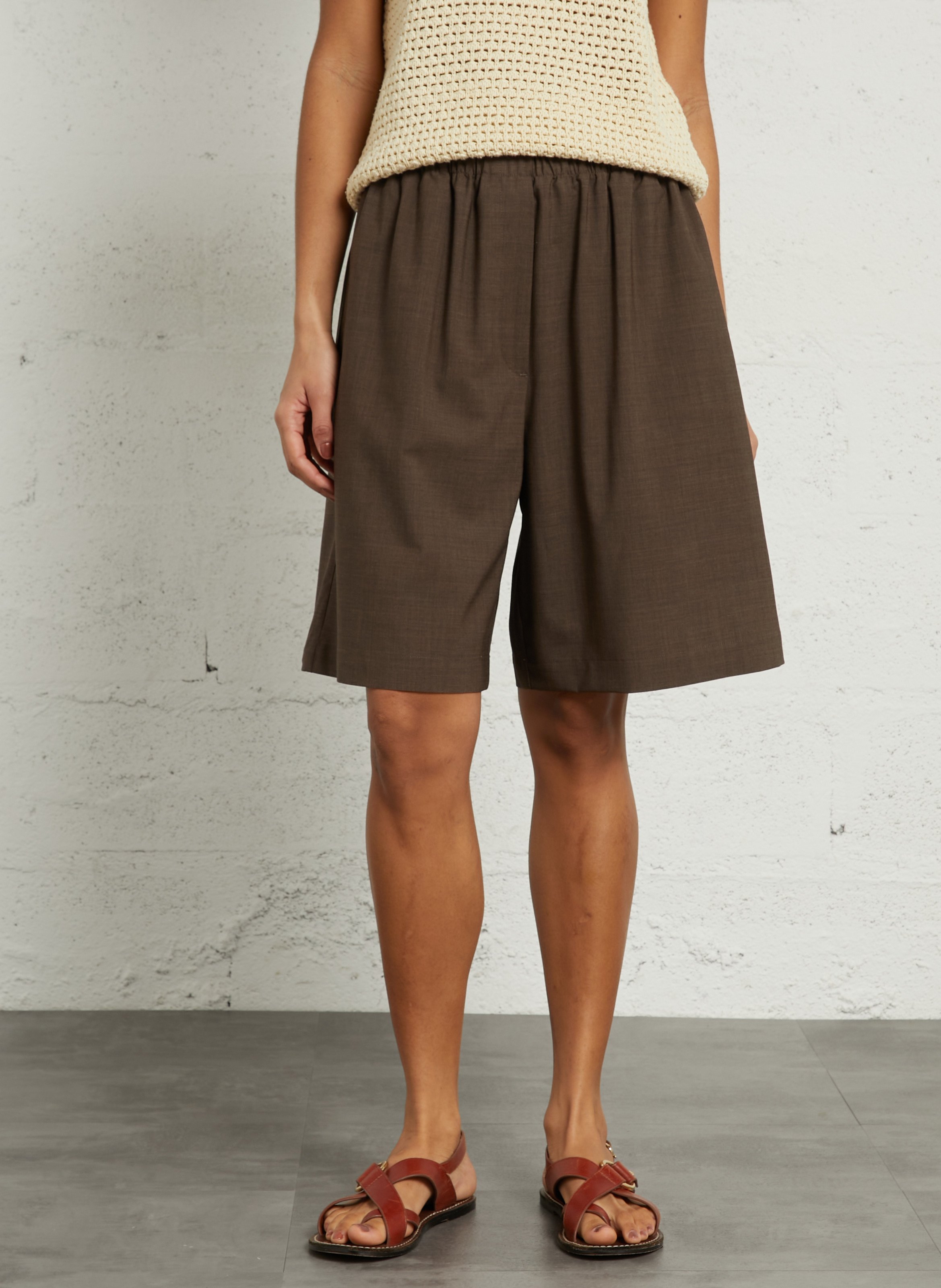 Short large in blended wool with elastic waistband MASSCOB Brown