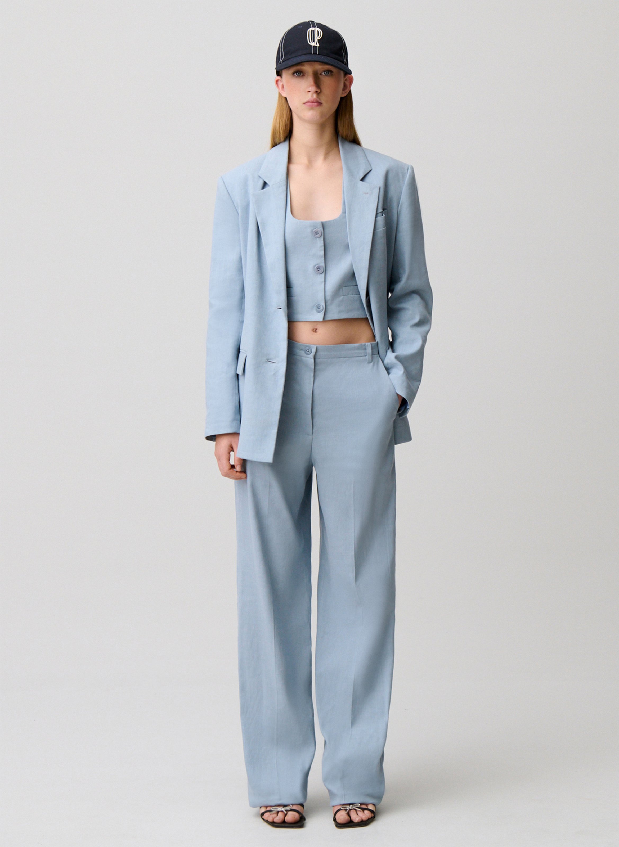 Einfarbige, gerade geschnittene Taillenhose CLAUDIE PIERLOT Blau