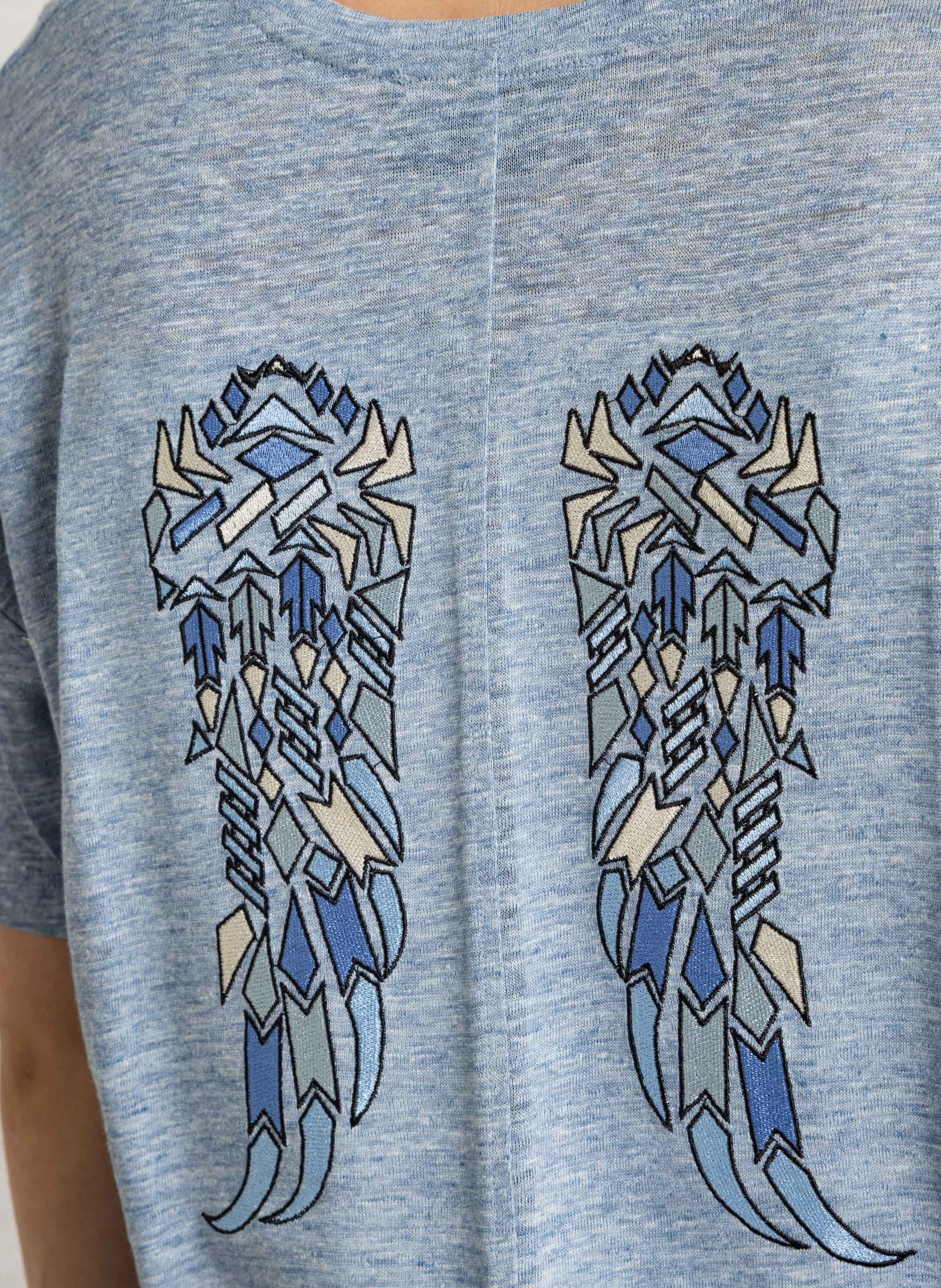 Tee-shirt droit col rond en lin BERENICE Bleu