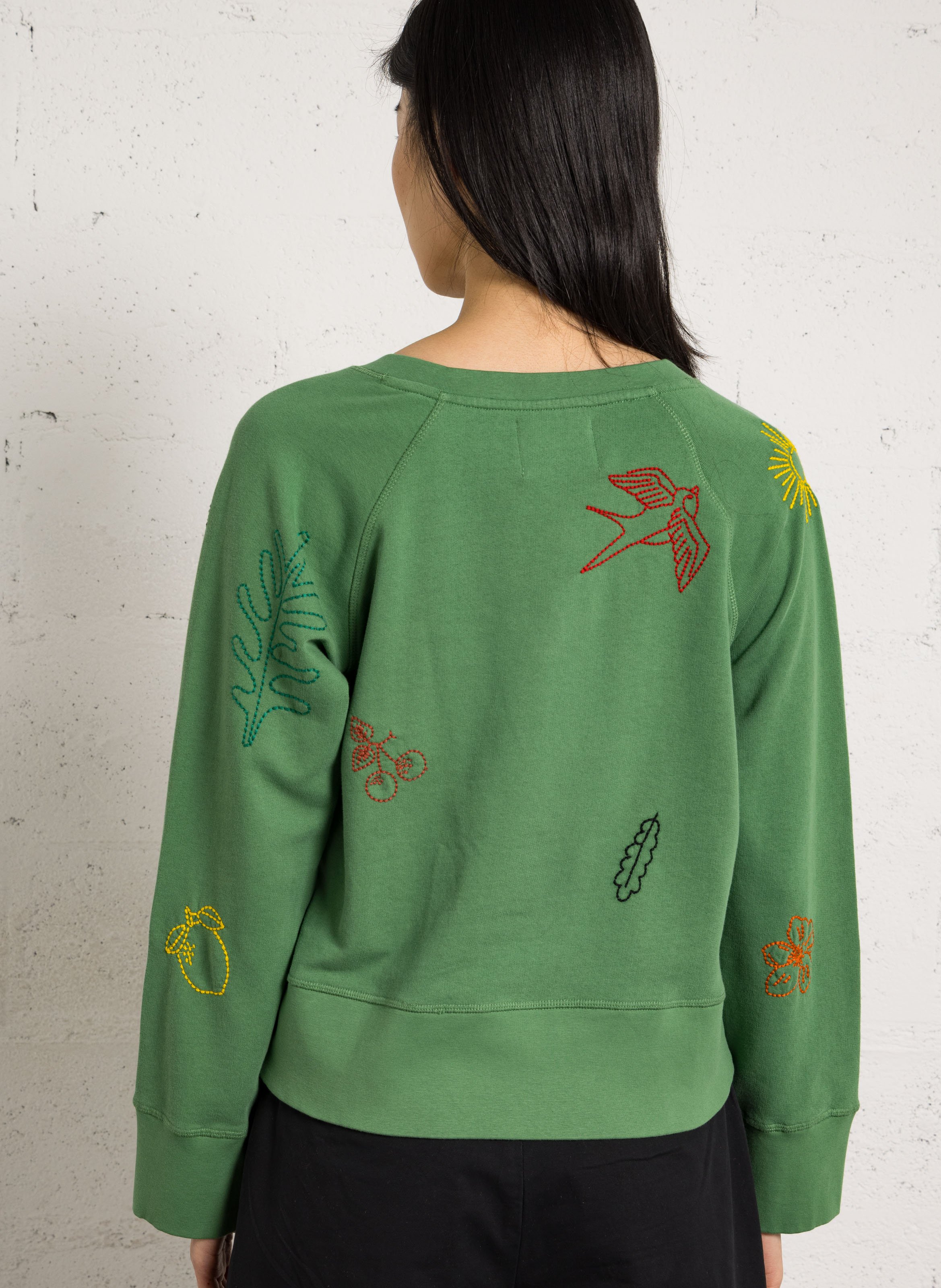 Sweat col V à motifs brodés LEON & HARPER Vert