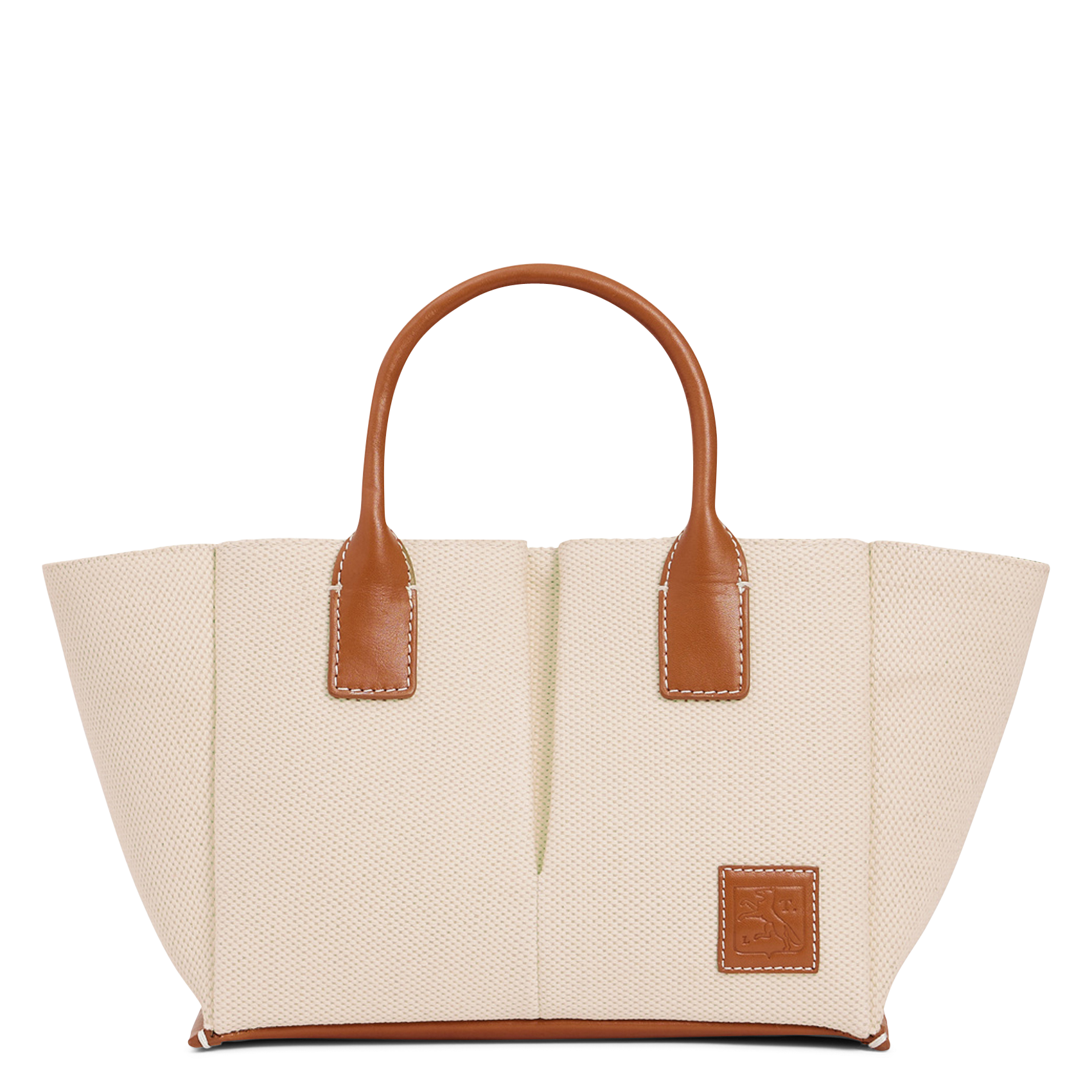 Handtasche aus Leder und Baumwolle LE TANNEUR Beige