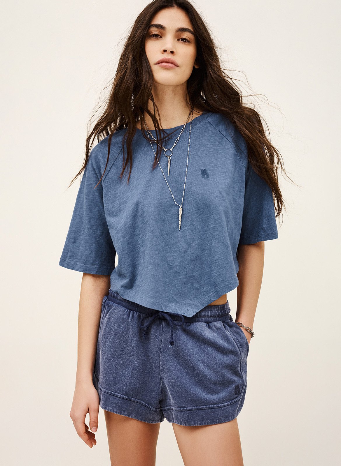 Tee-shirt col rond en coton BA&SH Bleu
