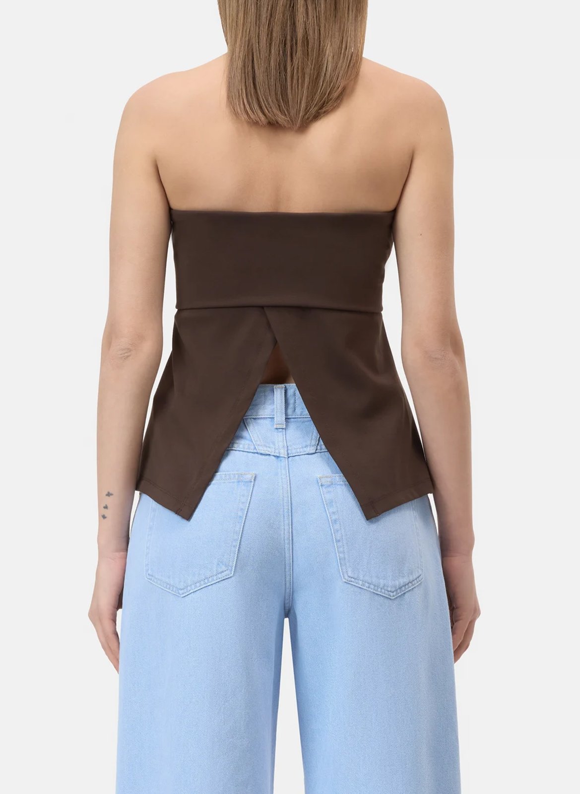 Top entallado liso de mezcla de algodón CLOSED Marron