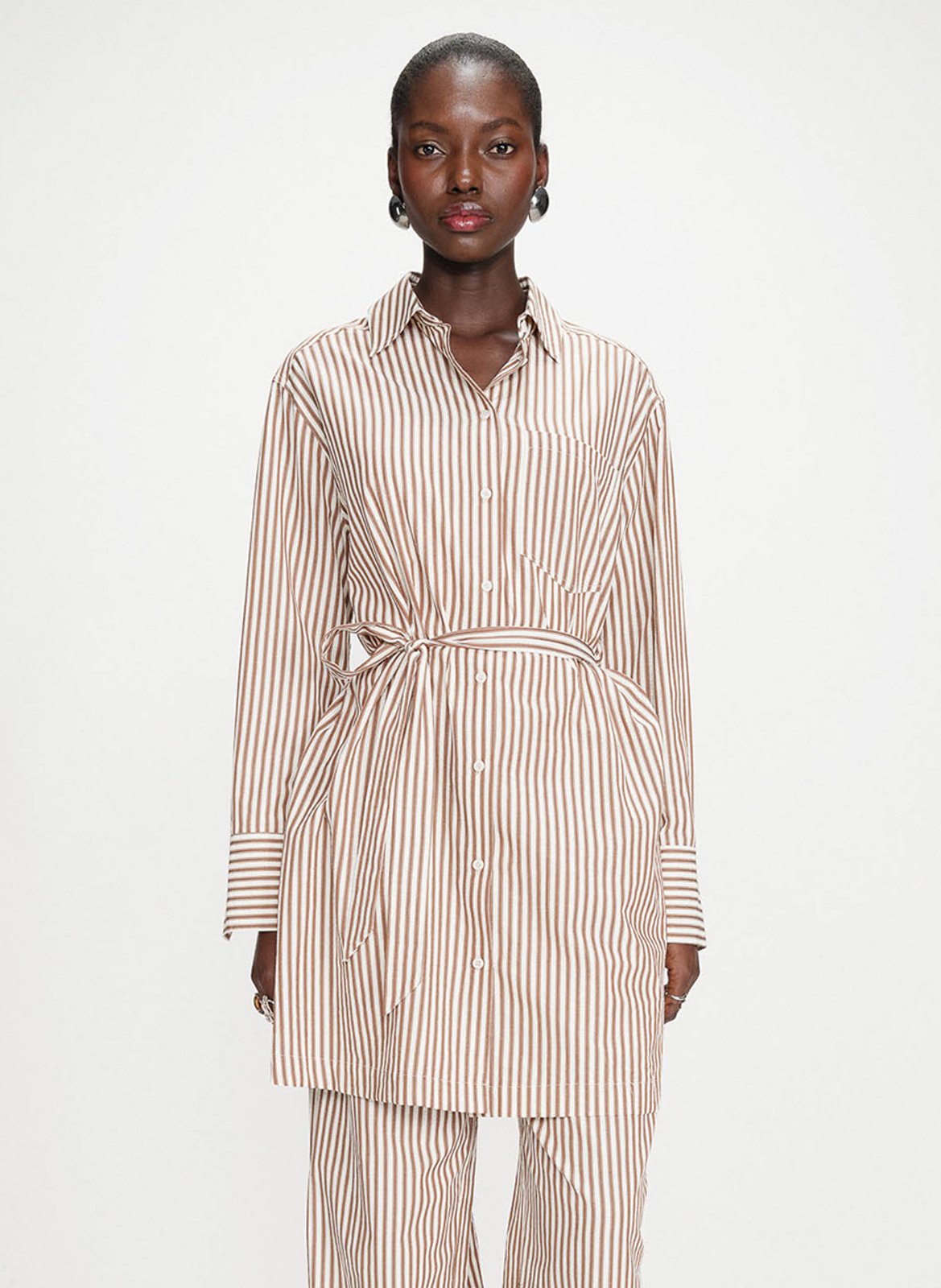 Short dress with classic collar in mixed cotton GRACE ET MILA Brown