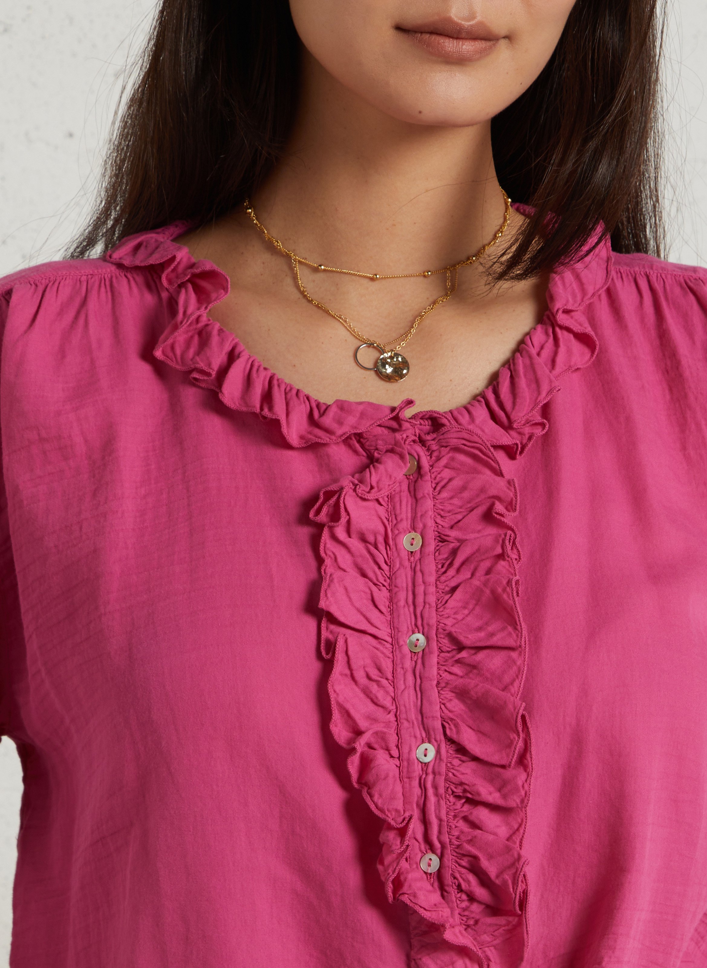 Bluse mit Rundhalsausschnitt und Volants BELLA JONES Rosa