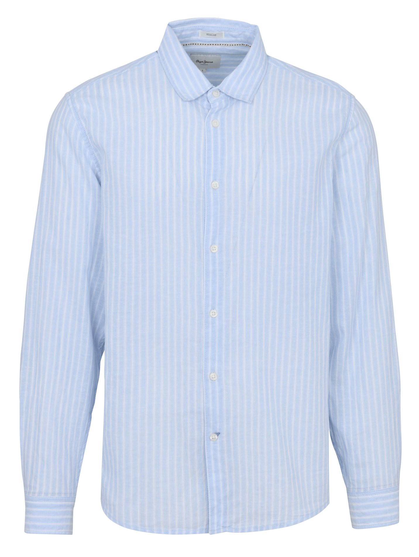 Camisa regular fit de cuello clásico a rayas de lino y algodón. PEPE JEANS Azul