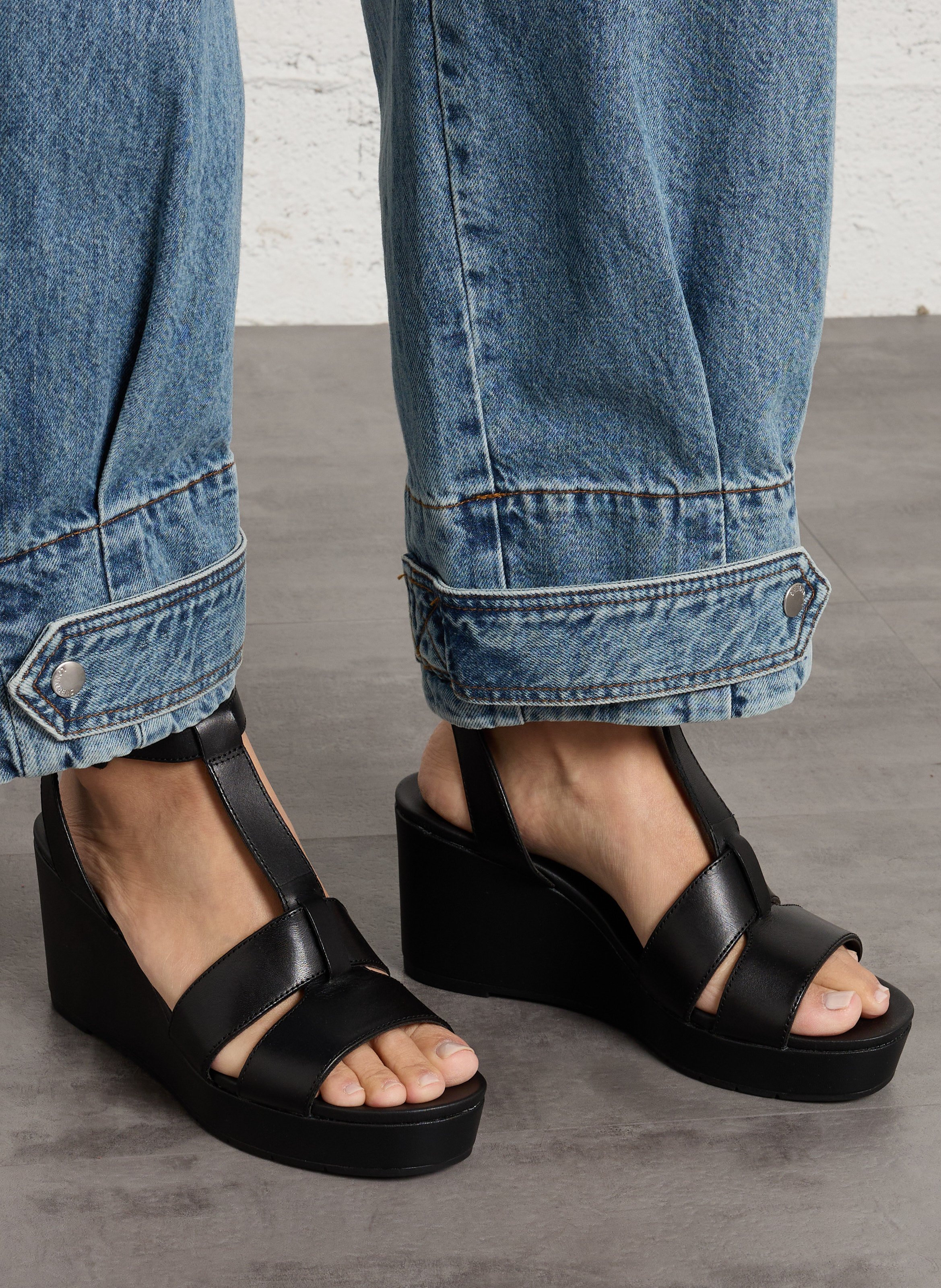 Sandales compensées en cuir | Noir CLARKS Femme