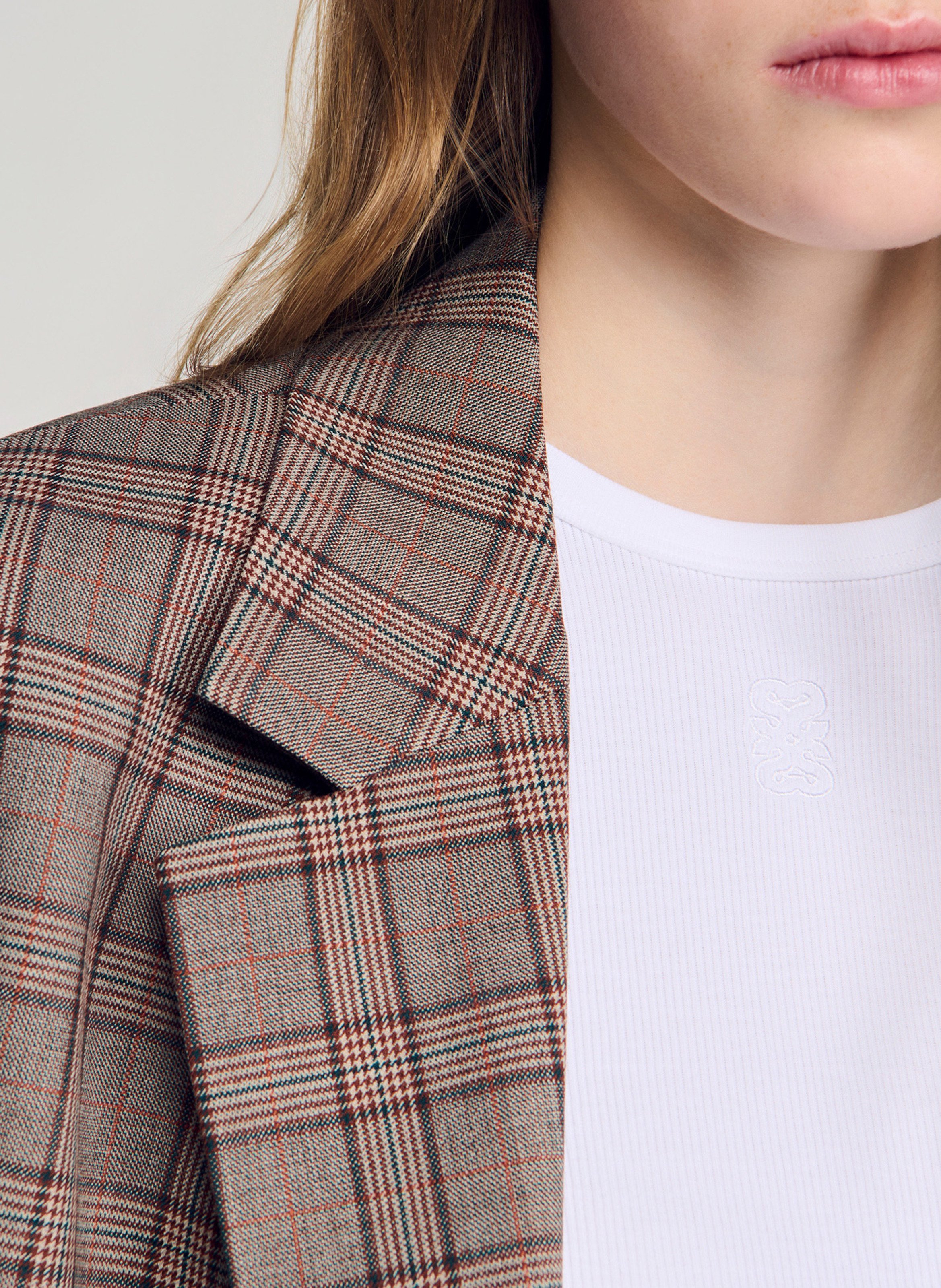 Veste de tailleur oversize à carreaux SANDRO Marron