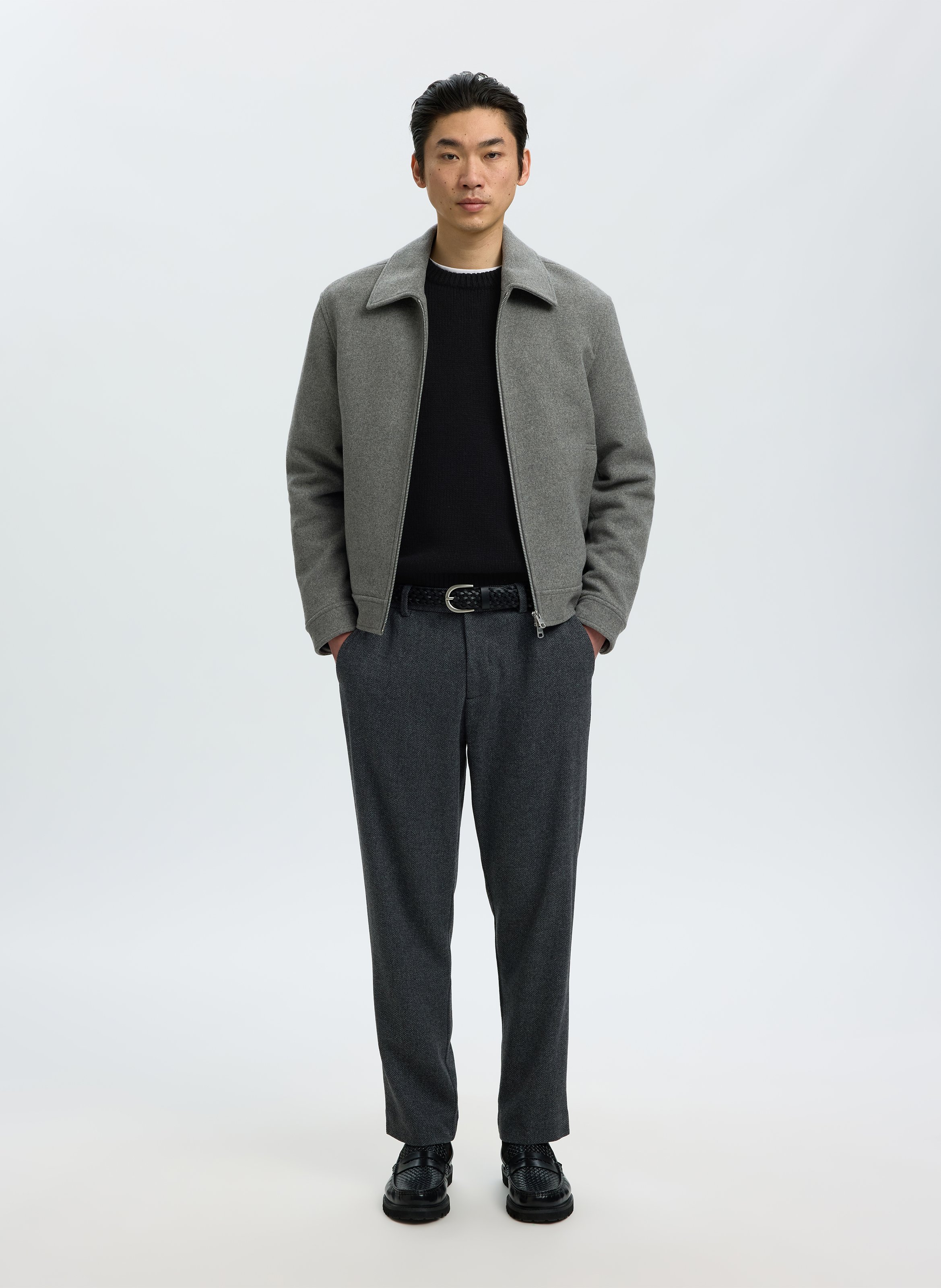 Straight-fit trui van wolmix met ronde hals SELECTED Zwart