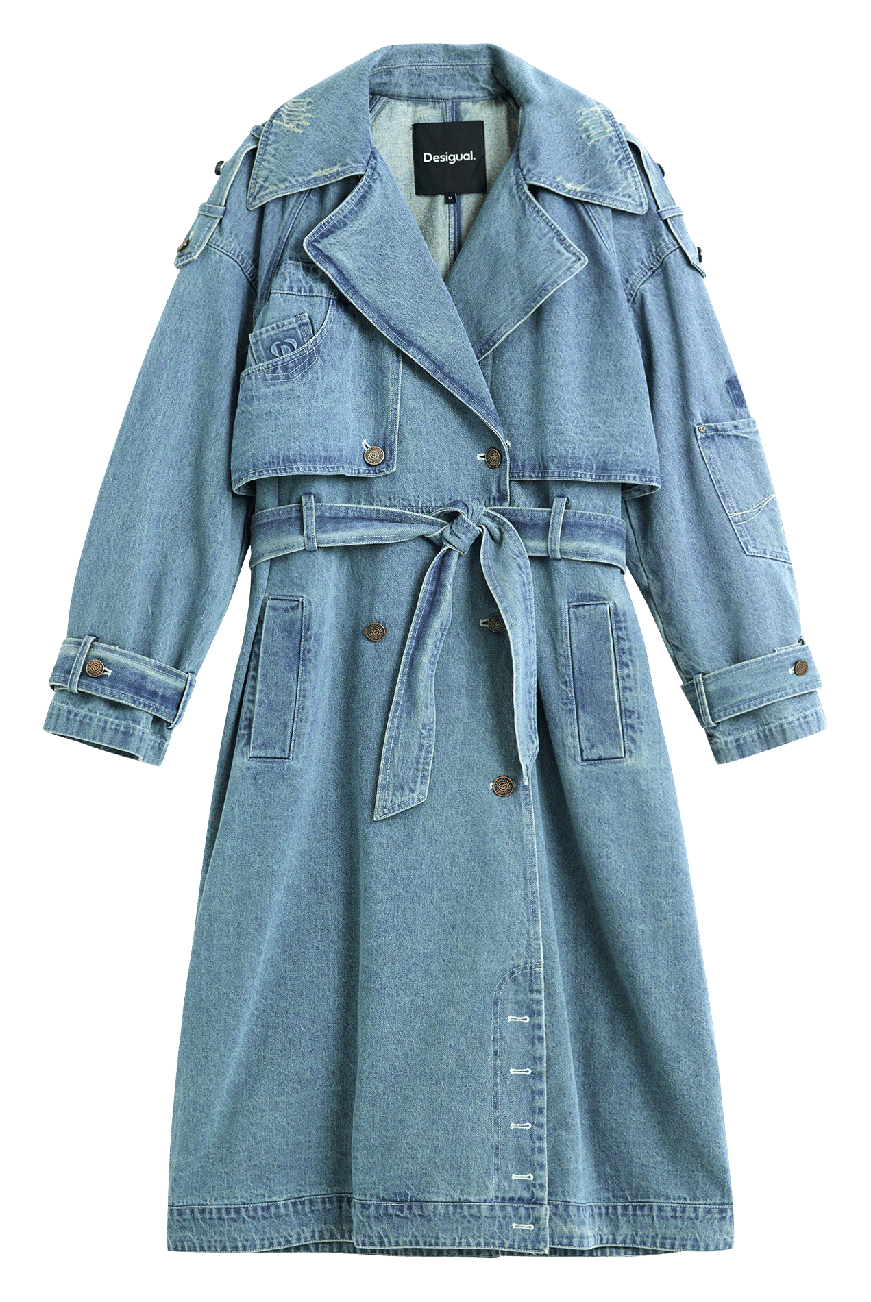 Trench droit col tailleur en coton DESIGUAL Bleu