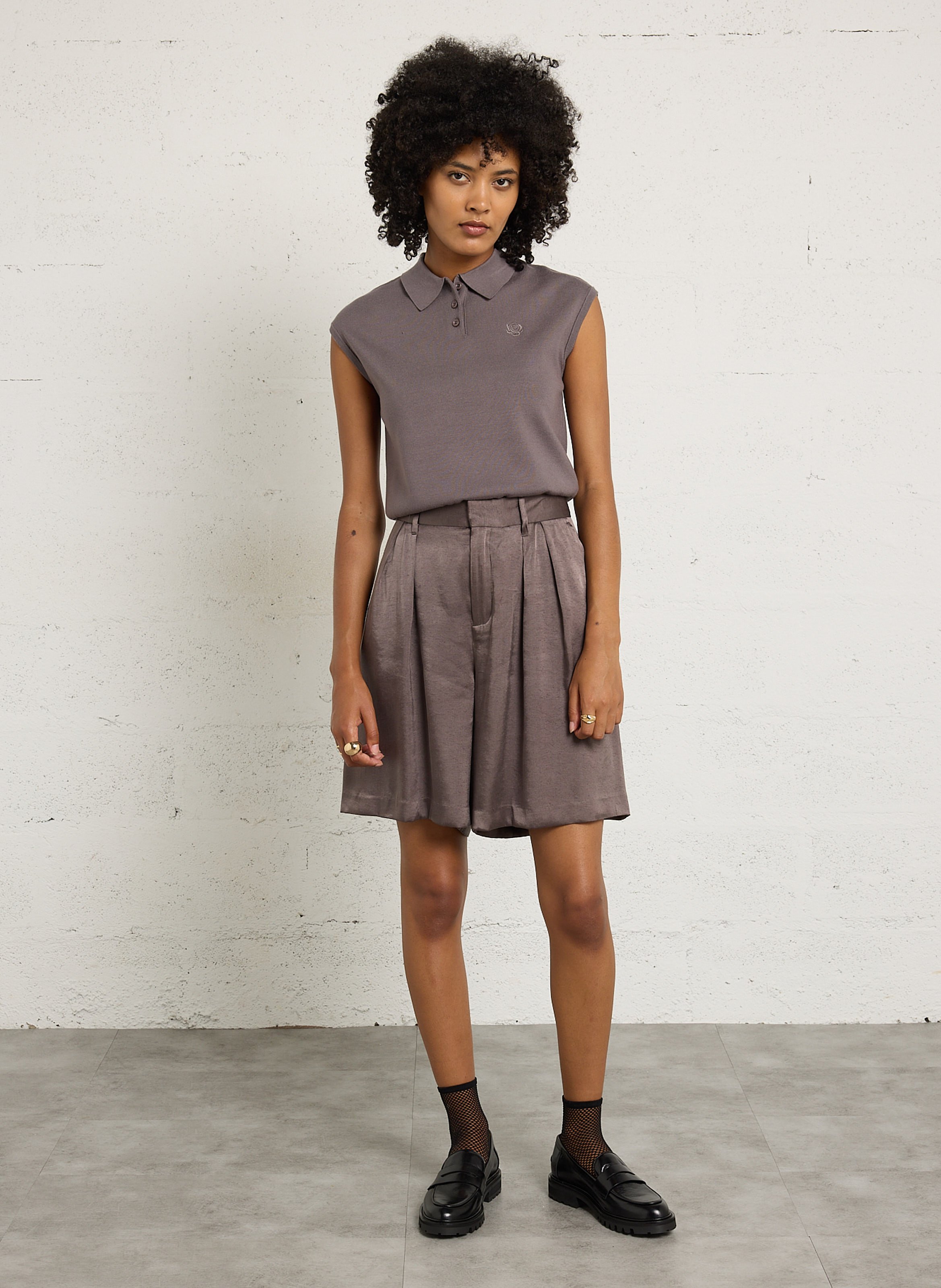 Pull droit col polo IKKS Gris