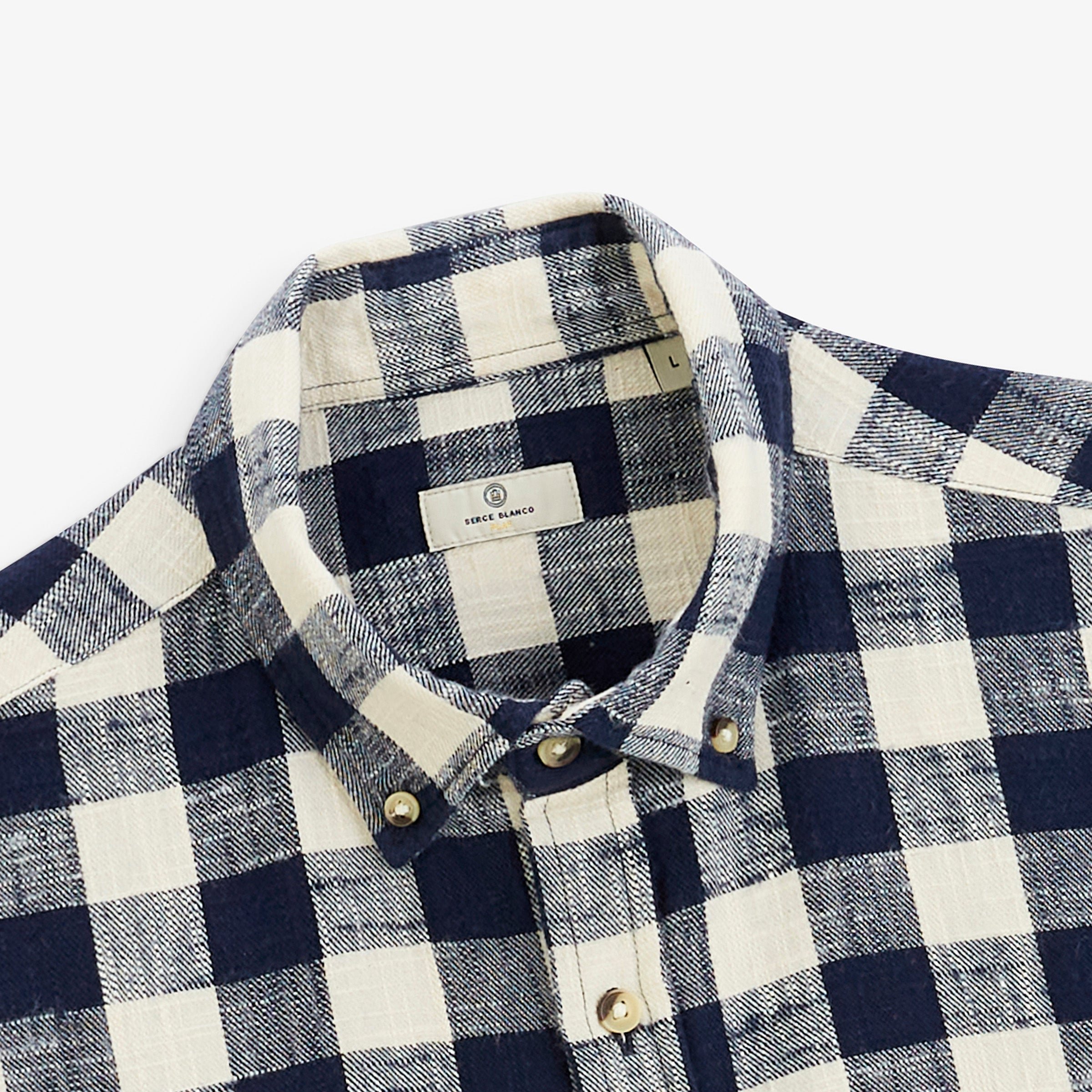 Navy blue checked brushed cotton long-sleeve shirt by sbplay SERGE BLANCO Blue