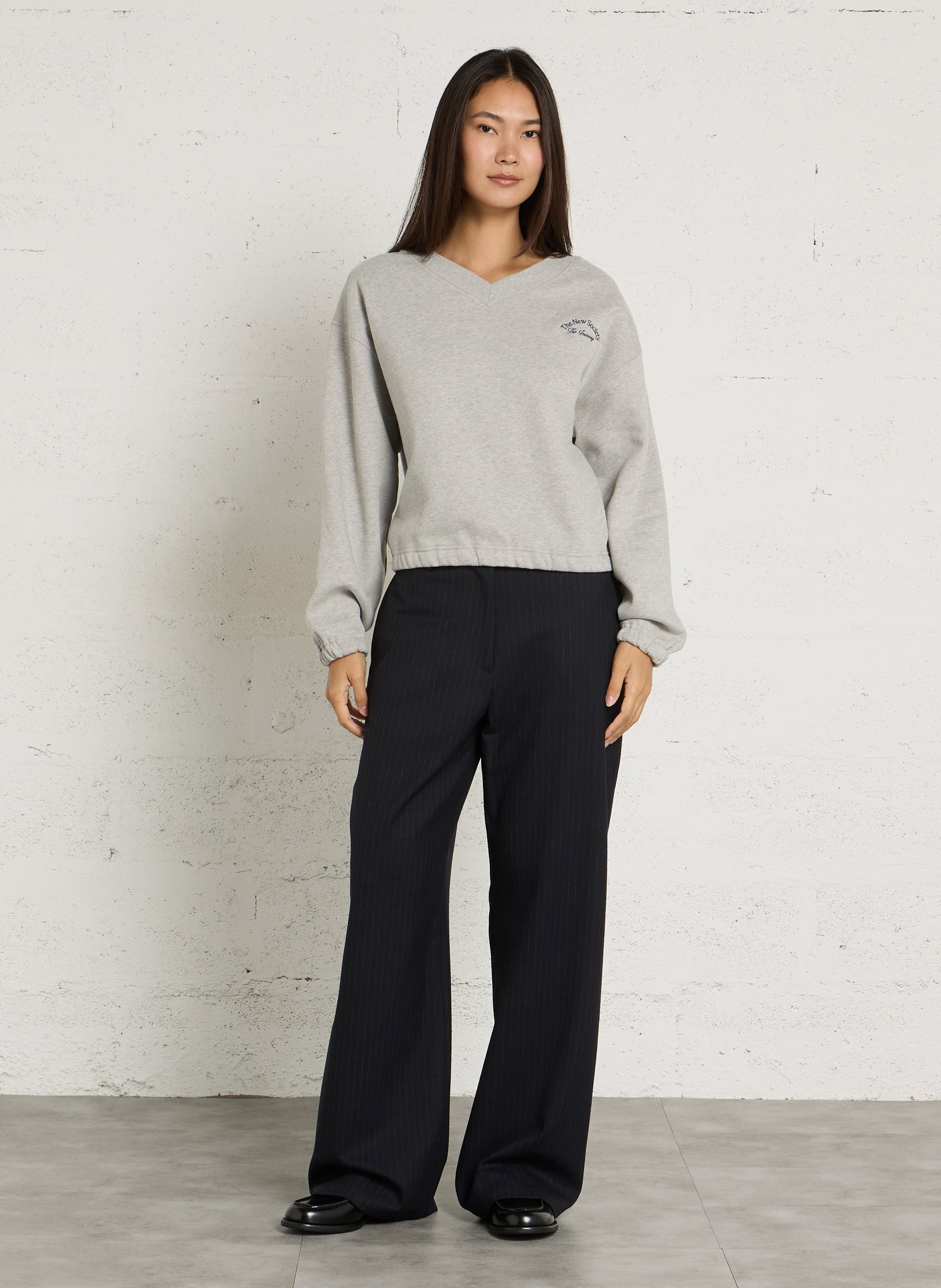 Straight Wide Striped Pleated Trousers THE NEW SOCIETY Black