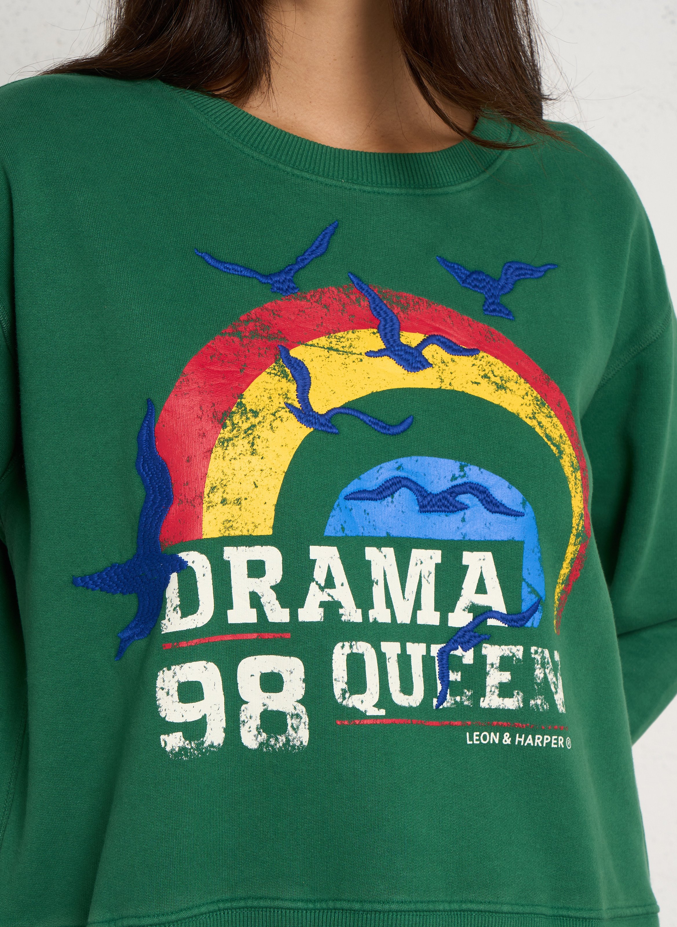 Sweat droit col rond imprimé en coton mélangé LEON & HARPER Vert