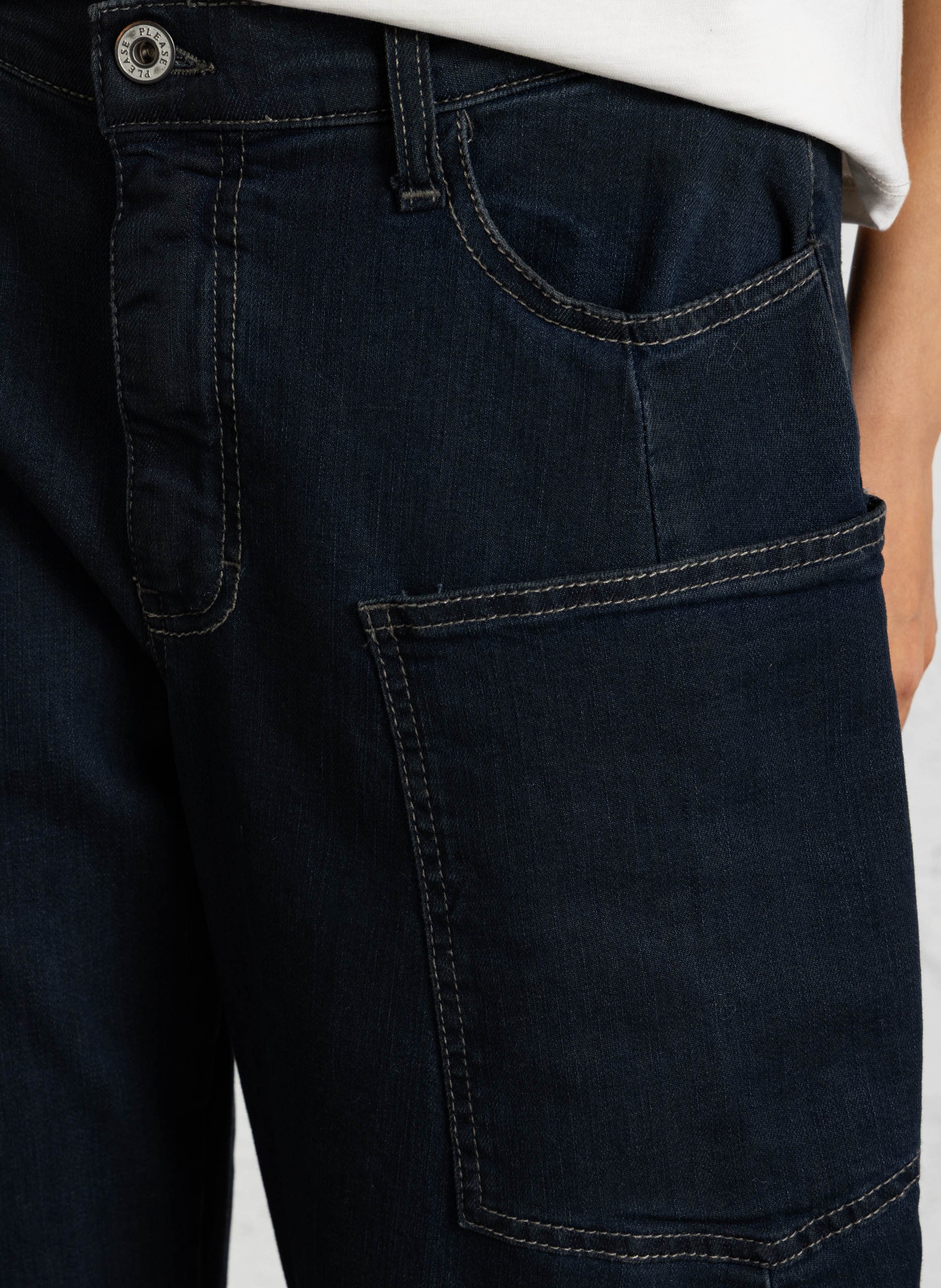 Mixed cotton barrel jeans PLEASE Blue