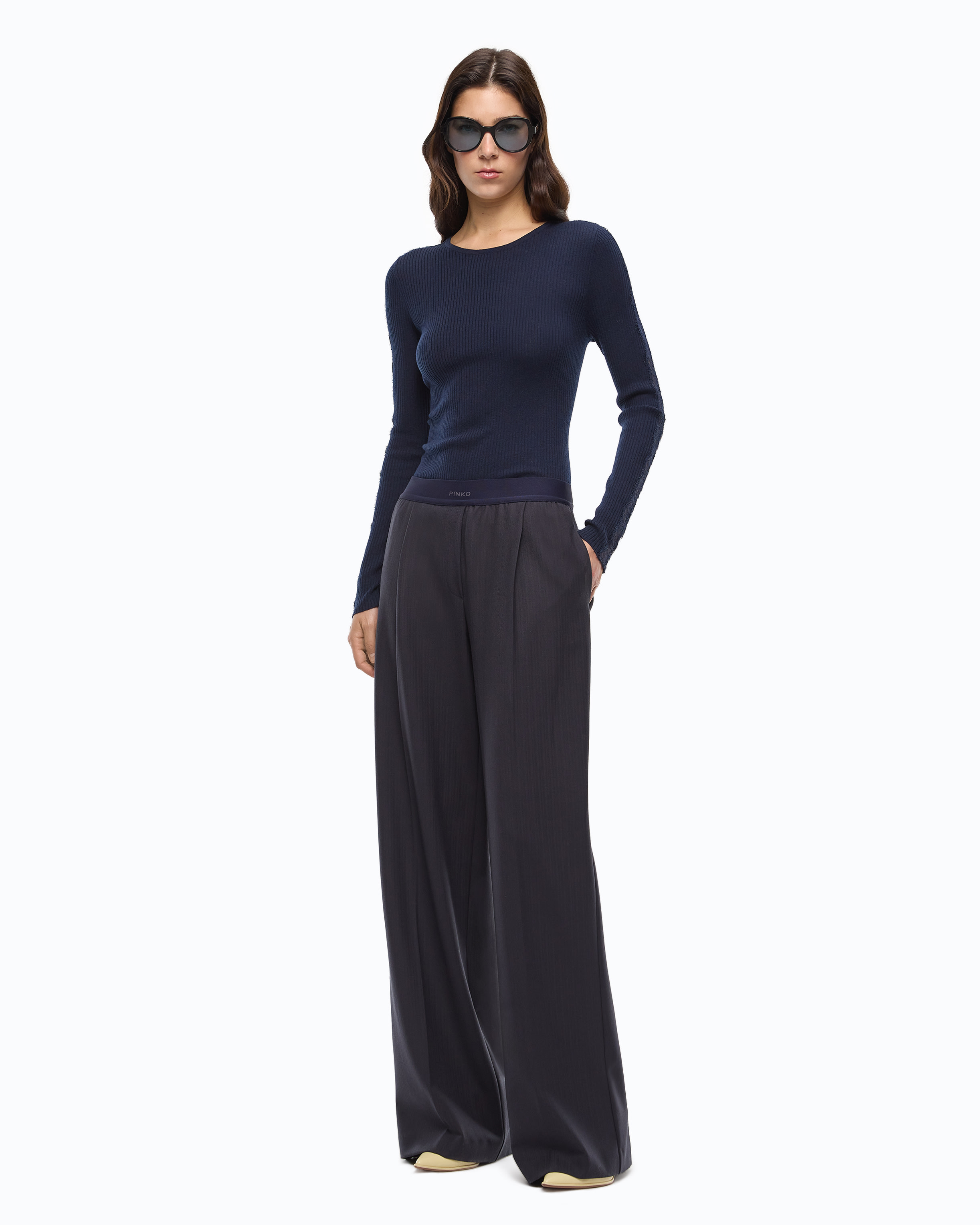 Pull côtelé à dentelle PINKO Bleu