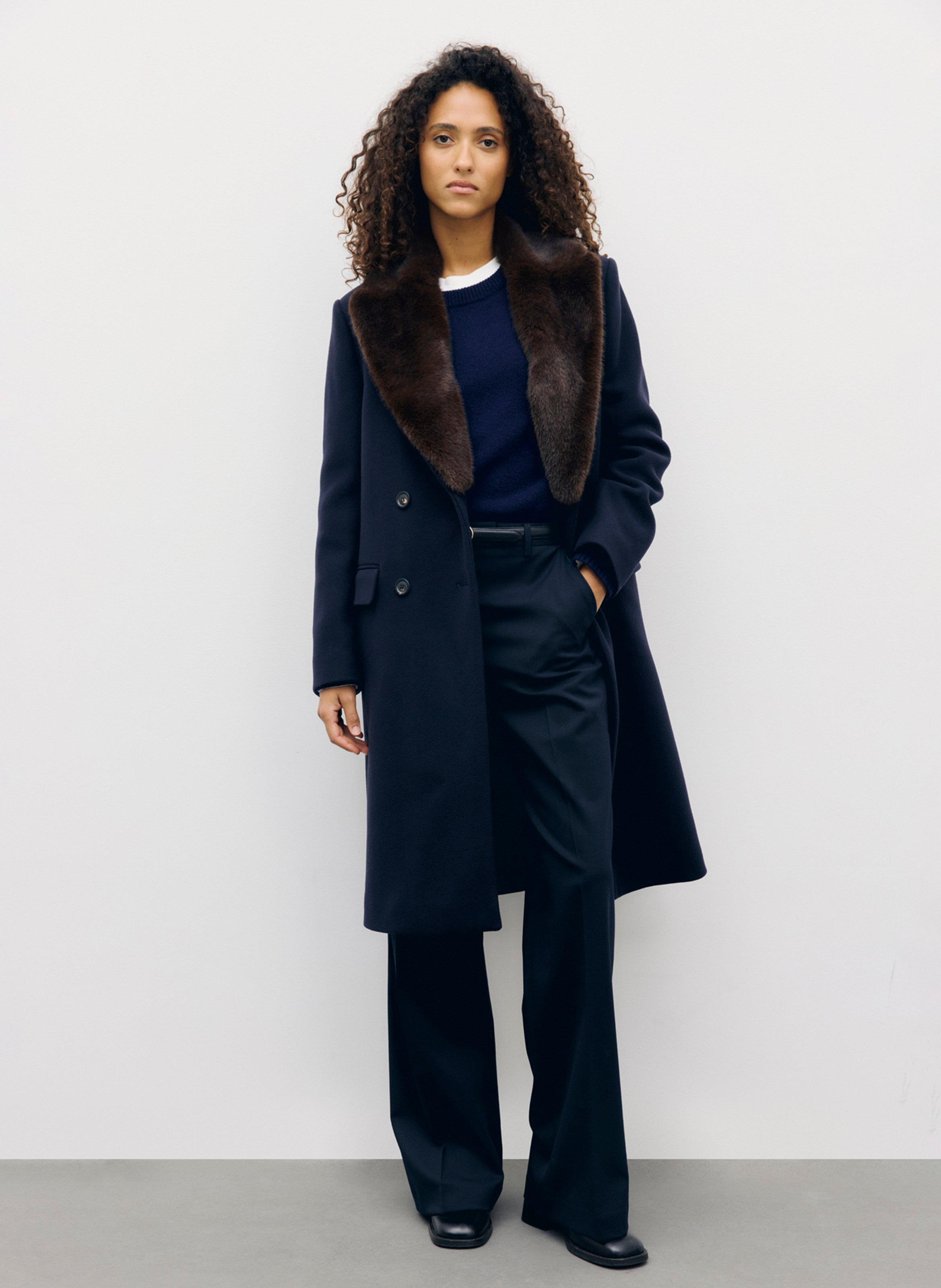 Mantel mit Reverskragen aus Wollmisch-Fell GERARD DAREL Blau