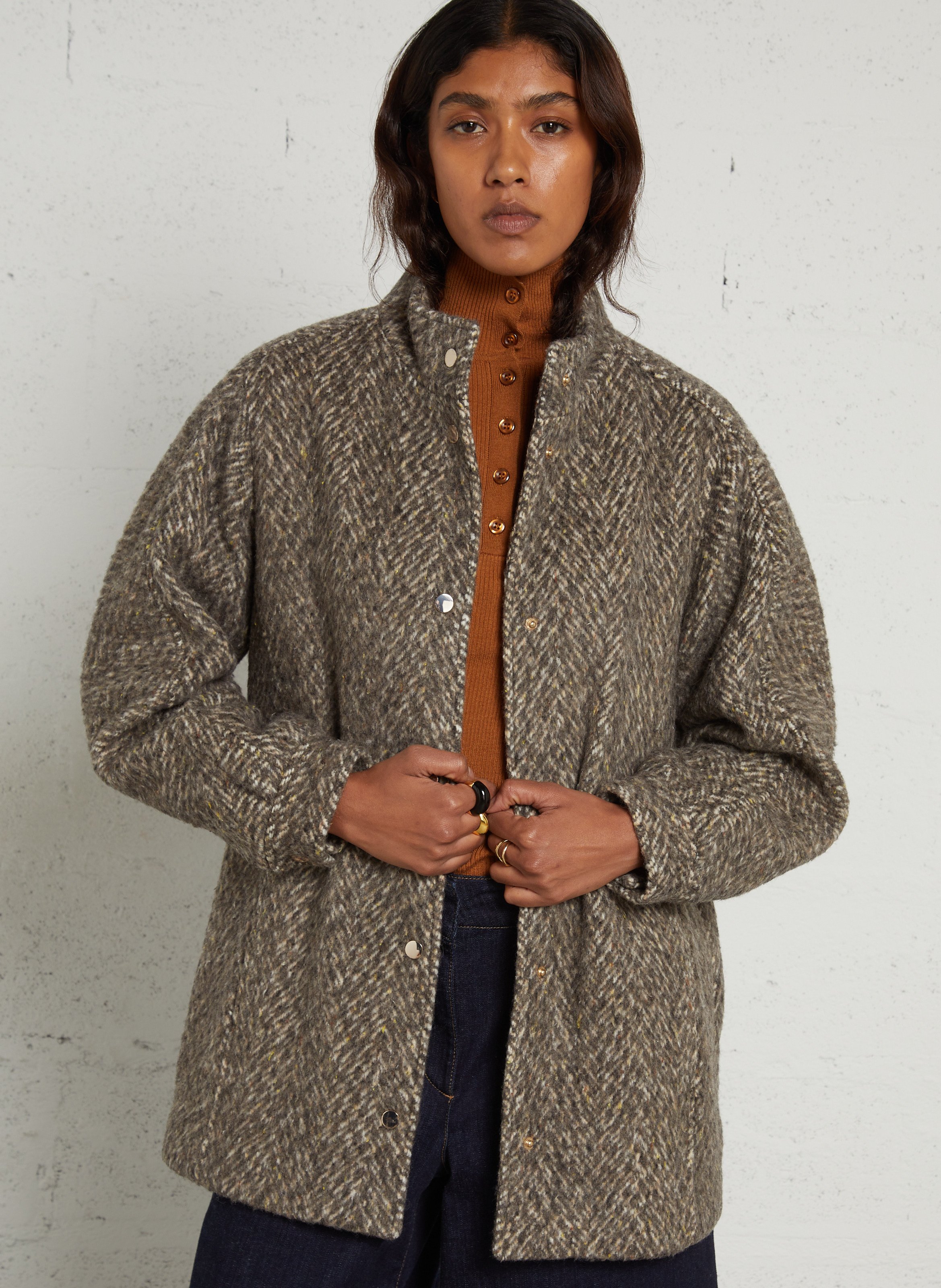 Manteau long droit à col montant  MAISON 123 Marron