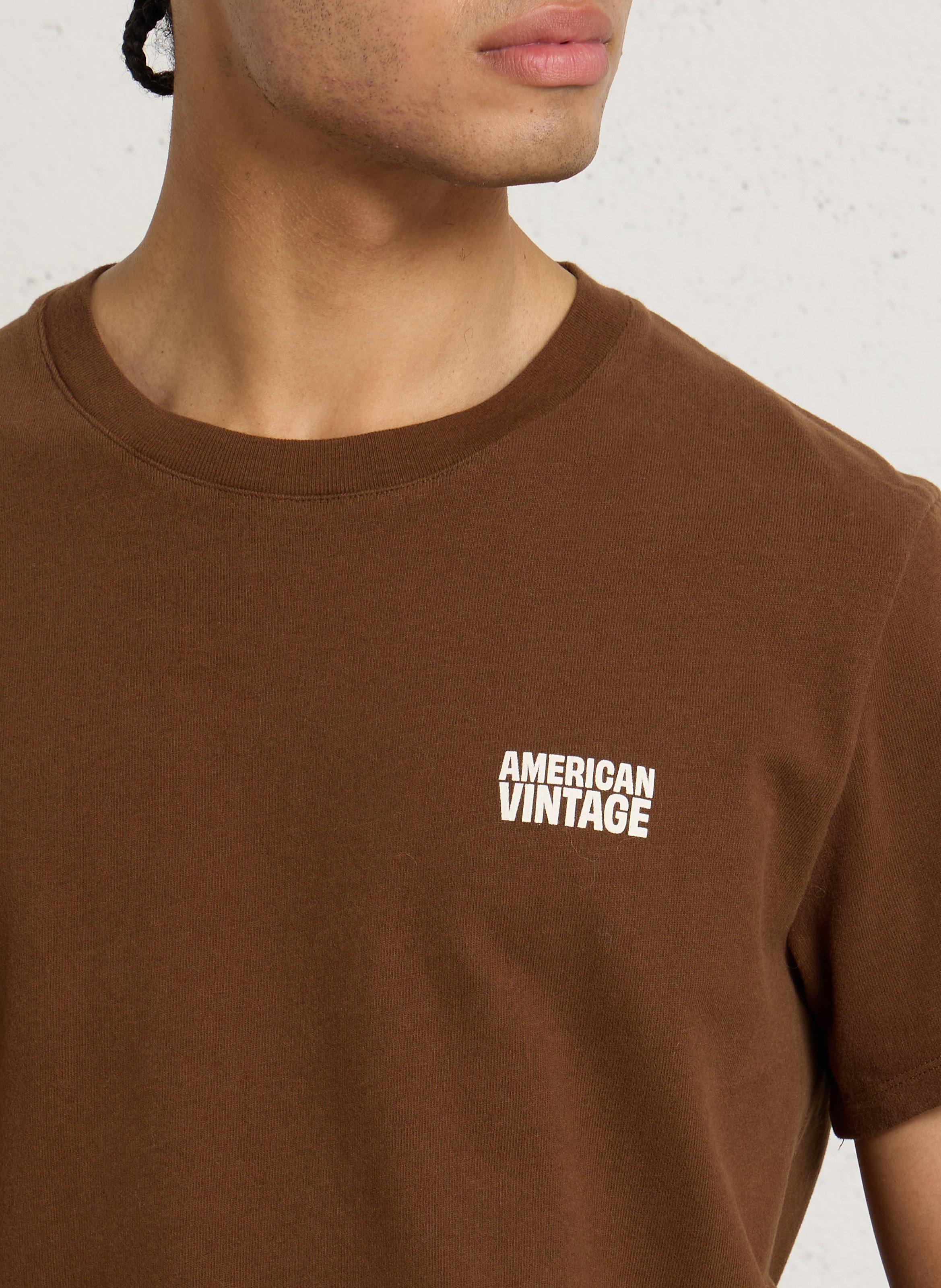 Tee-shirt droit col rond en coton AMERICAN VINTAGE Marron