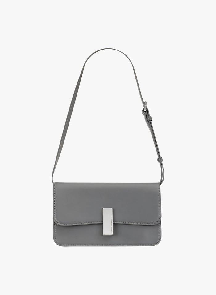Grey Calfskin leather shoulder bag