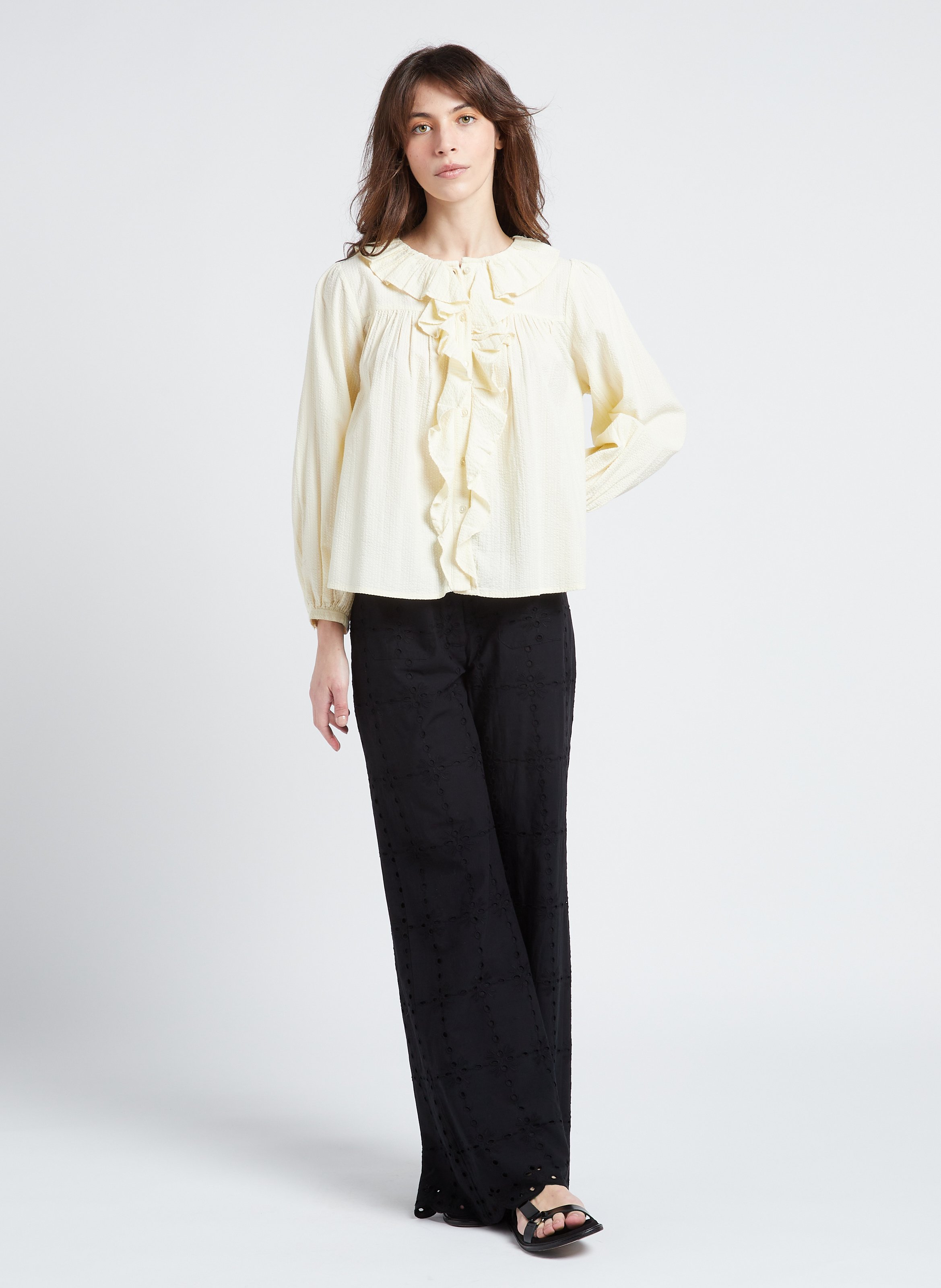 Embroidered cotton flared pants BELLEPIECE Black