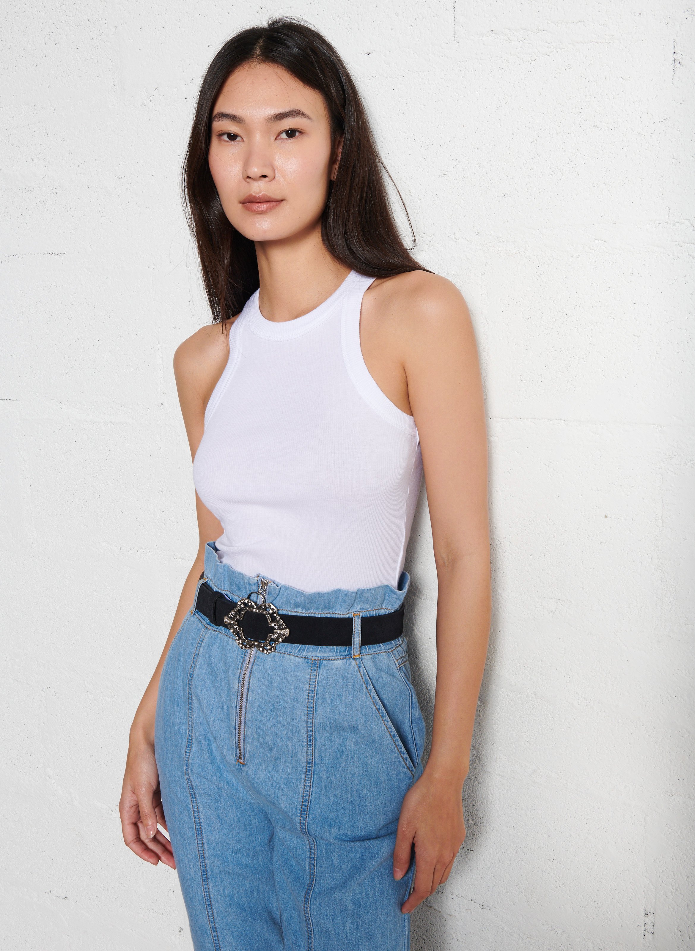 Singlet van katoenen ribtricot met ronde hals BA&SH Wit