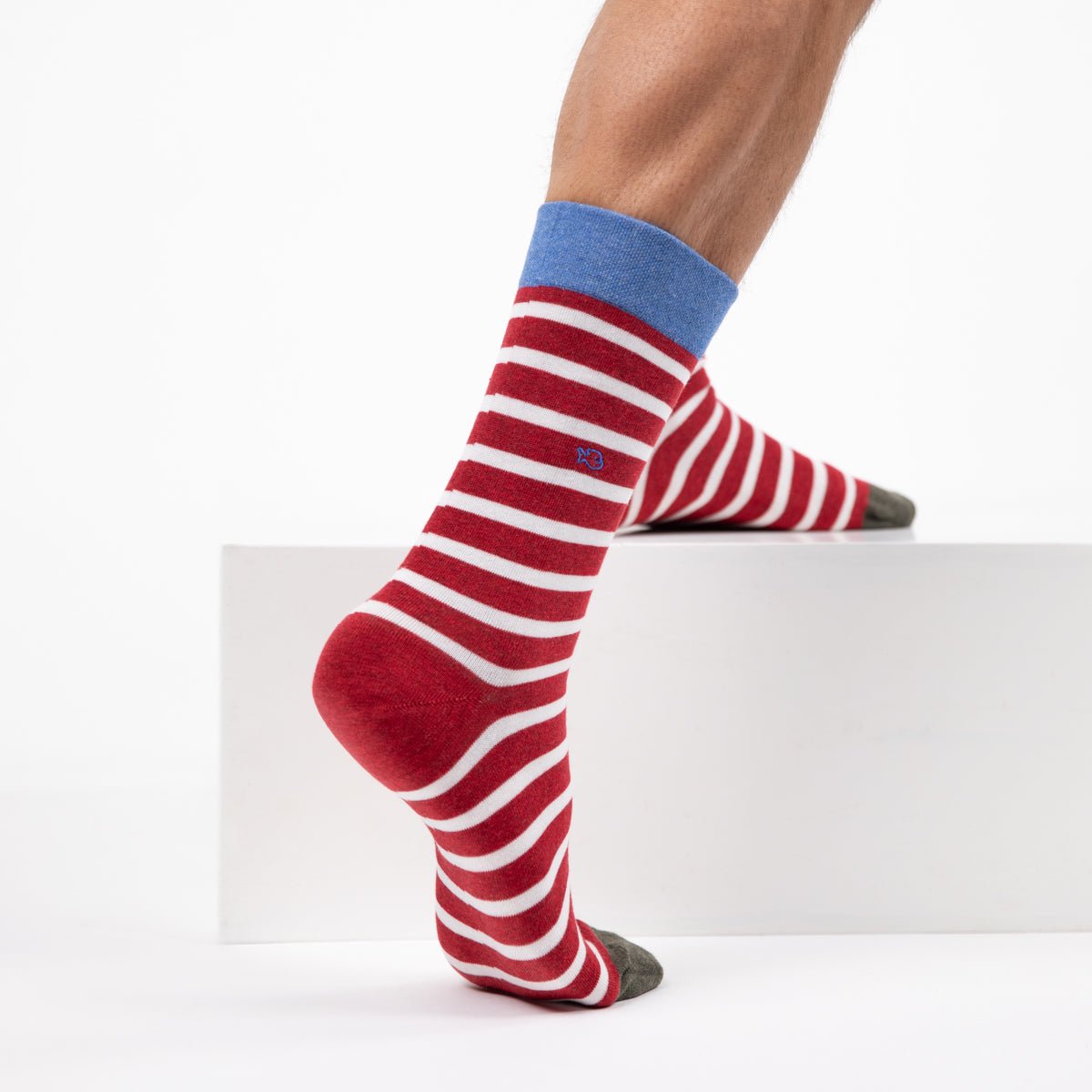 Combed cotton socks with wide stripes BILLYBELT Red