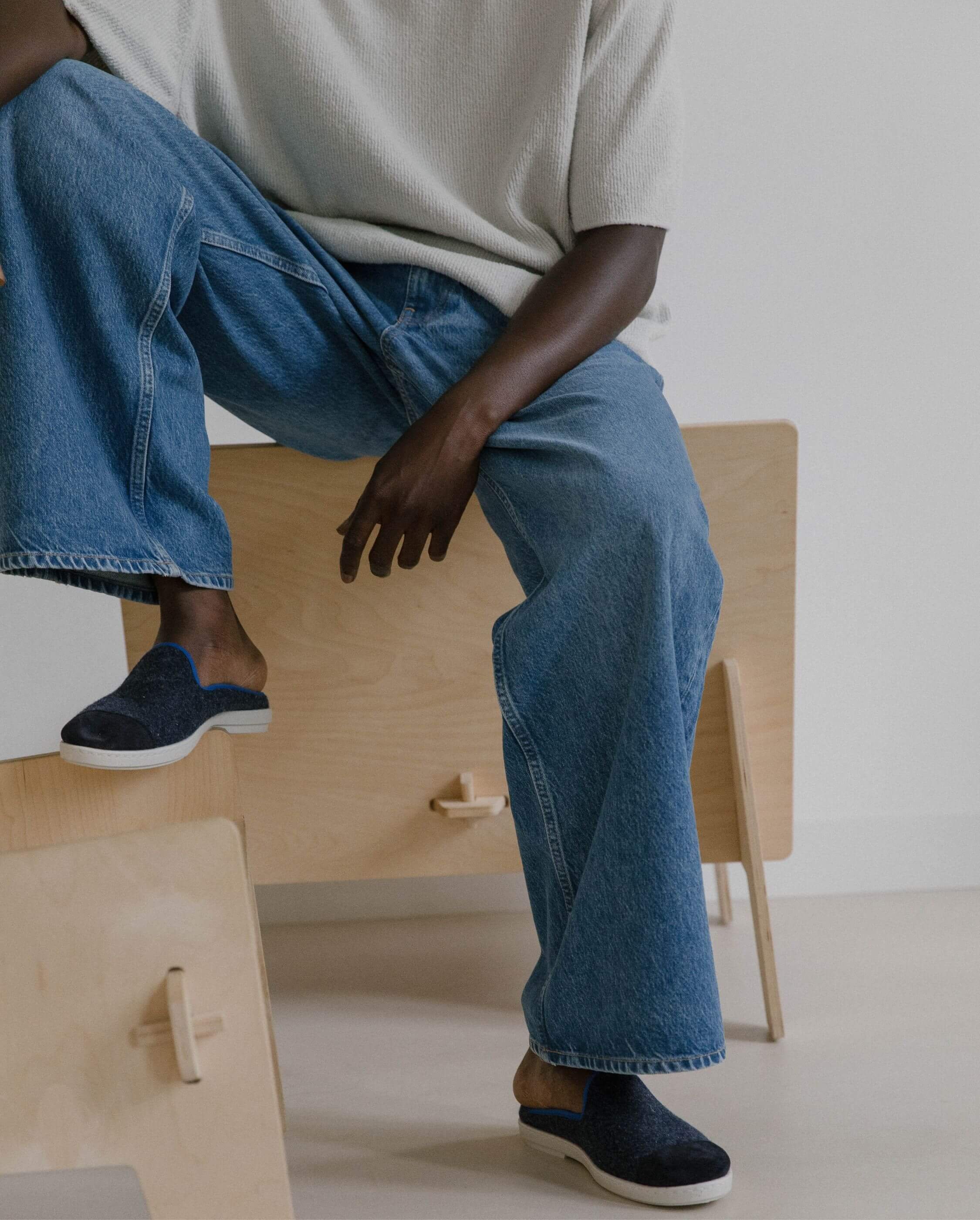 Men's wool mule, navy ocean ANGARDE Blue