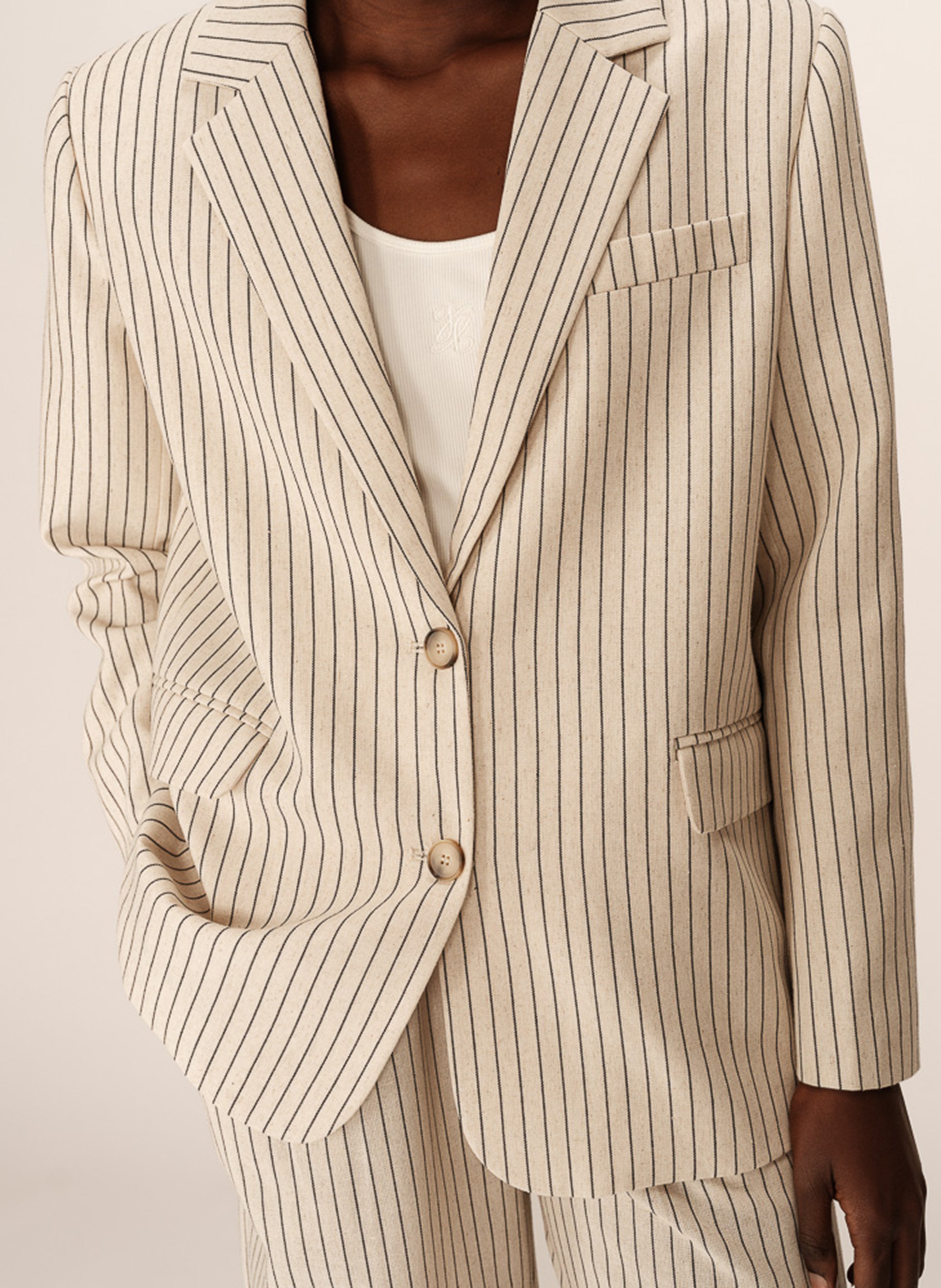 Veste col tailleur rayée GRACE ET MILA Beige