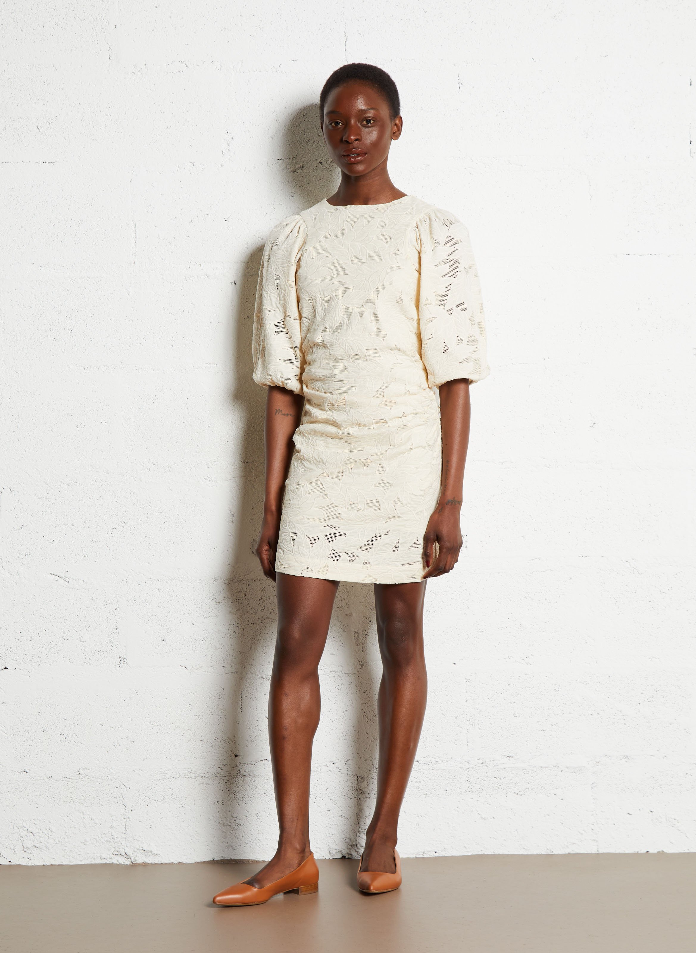 Robe courte col rond en coton THE TINY BIG SISTER Beige